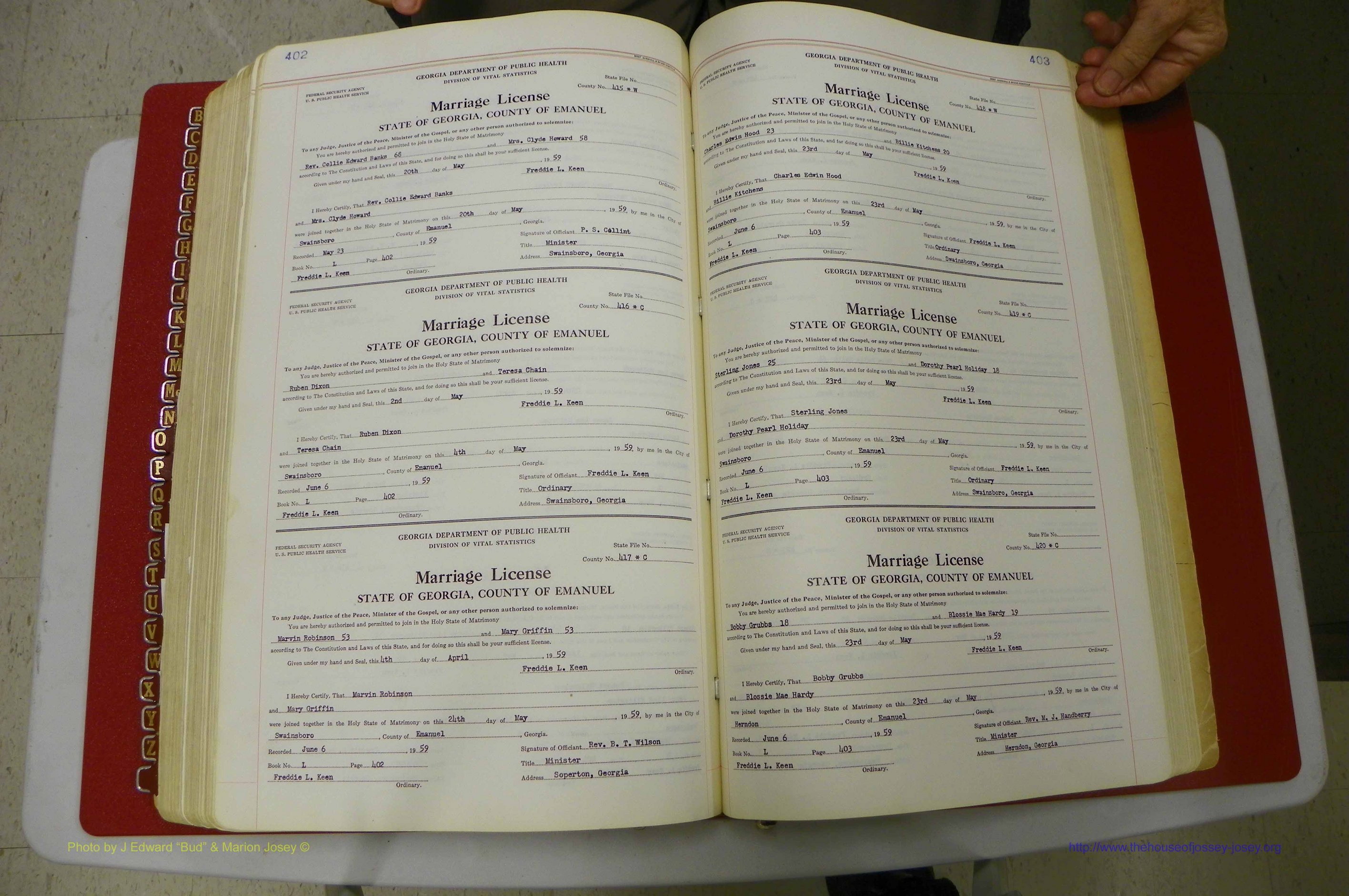Emanuel Co, GA, Marriages Book L, 1952 - 1962, P 402-403.JPG