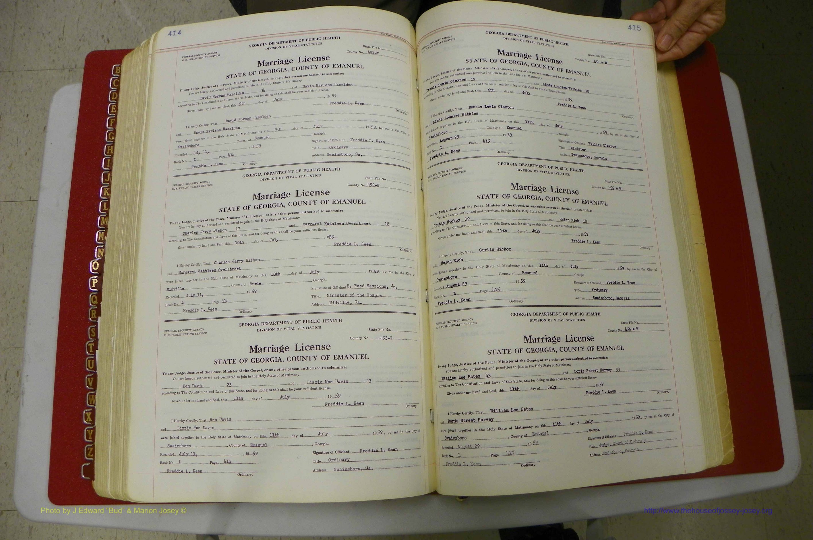 Emanuel Co, GA, Marriages Book L, 1952 - 1962, P 414-415.JPG