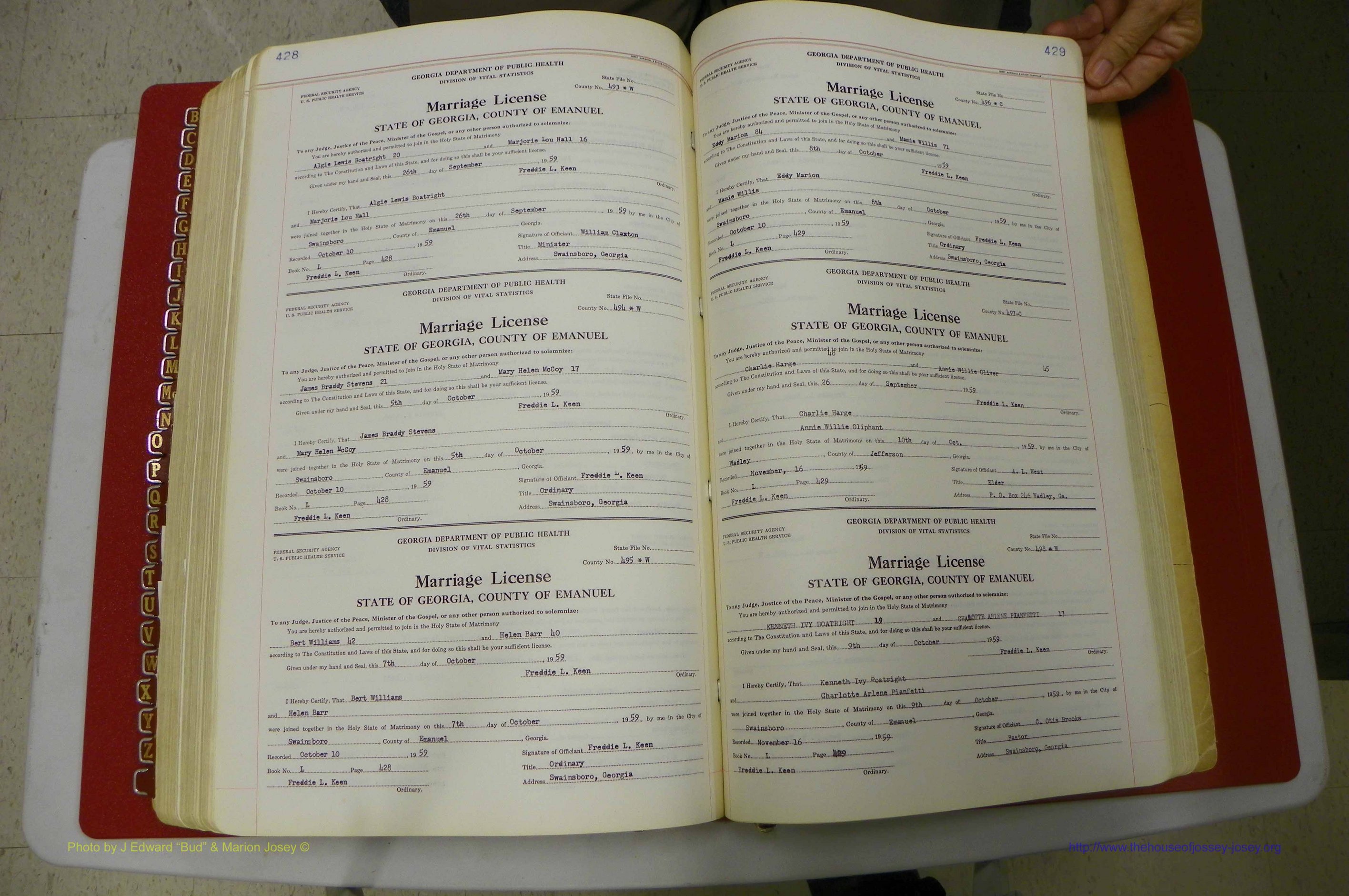Emanuel Co, GA, Marriages Book L, 1952 - 1962, P 428-429.JPG