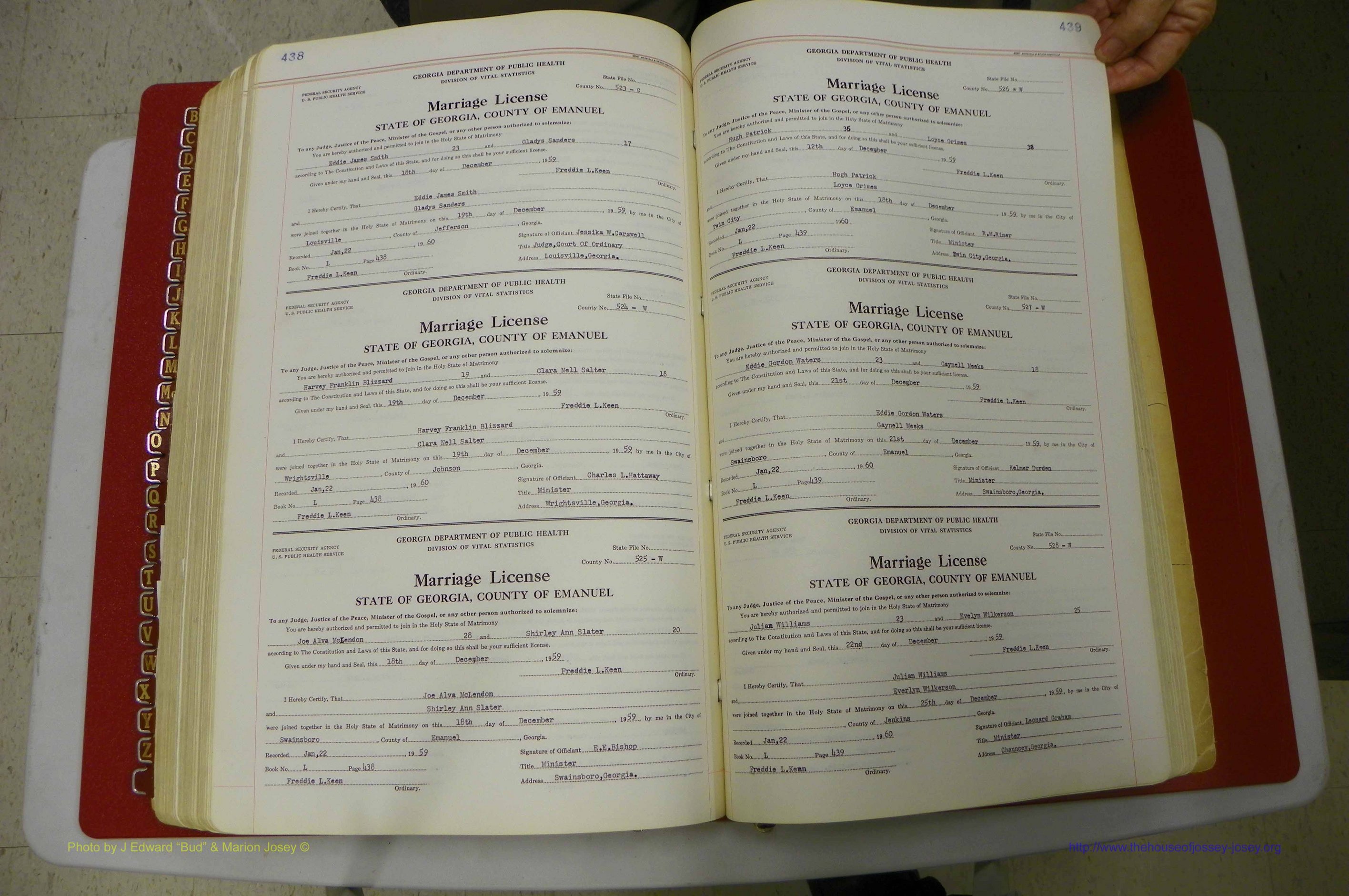 Emanuel Co, GA, Marriages Book L, 1952 - 1962, P 438-439.JPG