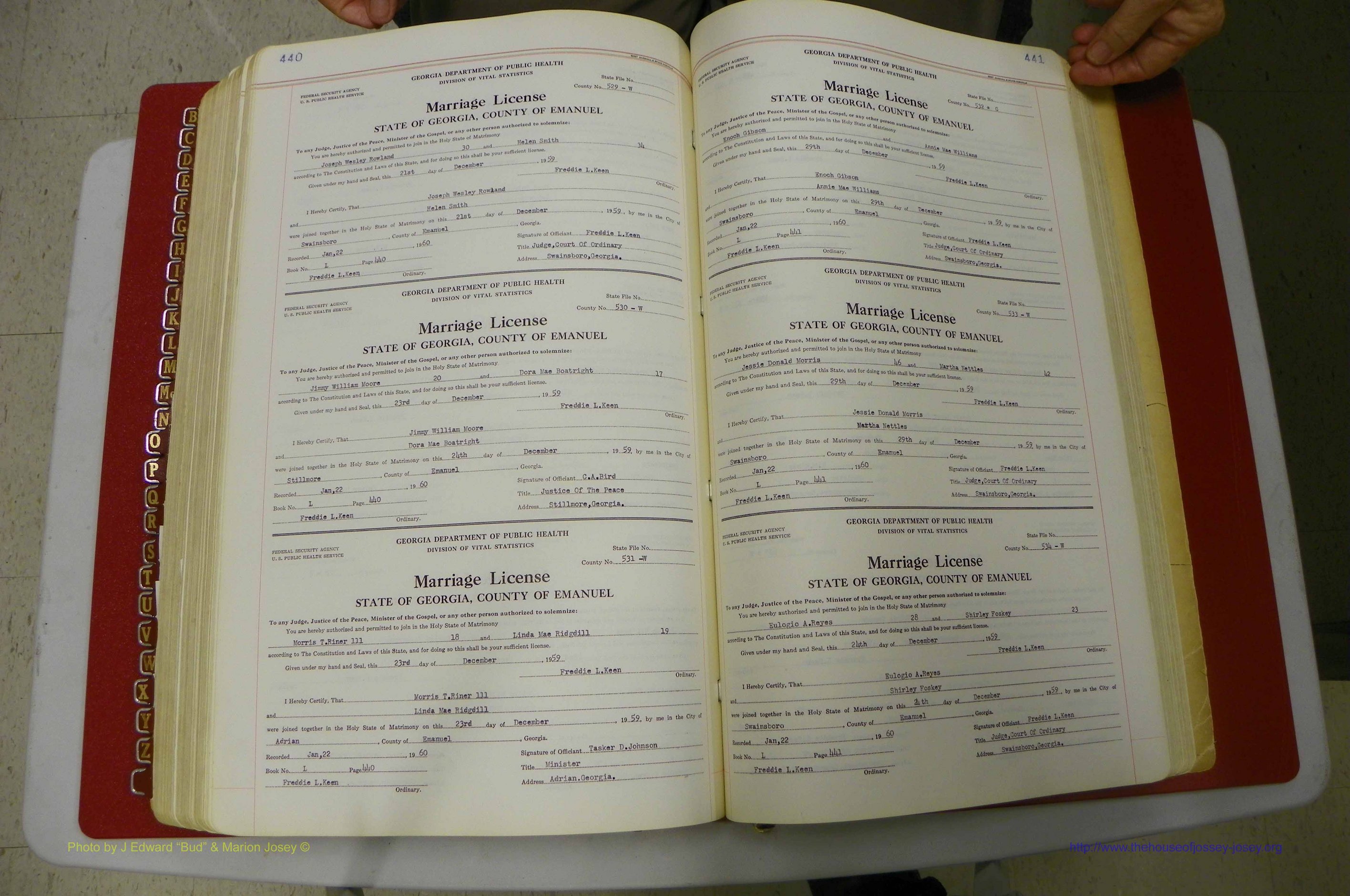 Emanuel Co, GA, Marriages Book L, 1952 - 1962, P 440-441.JPG
