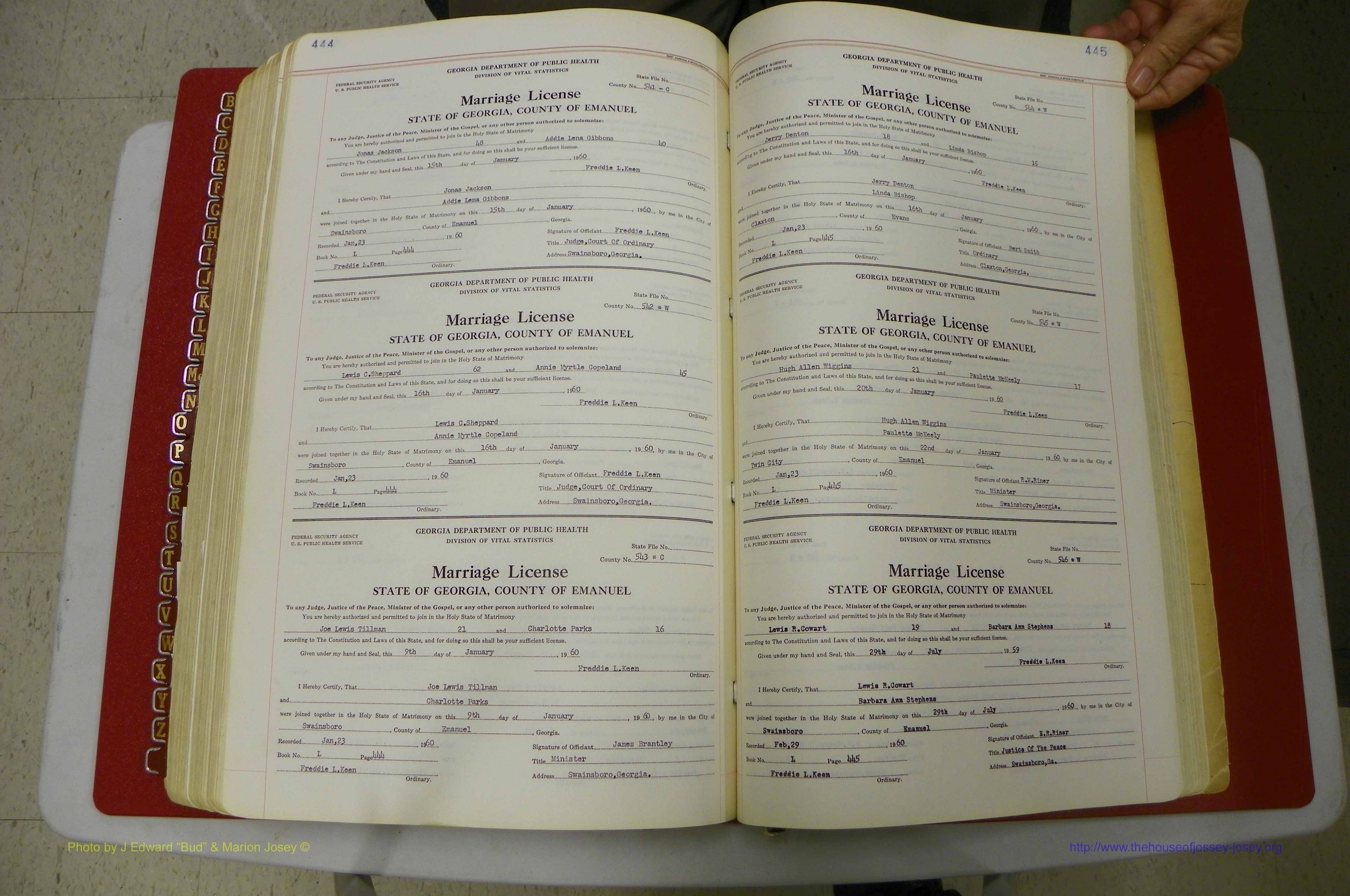 Emanuel Co, GA, Marriages Book L, 1952 - 1962, P 444-445.JPG