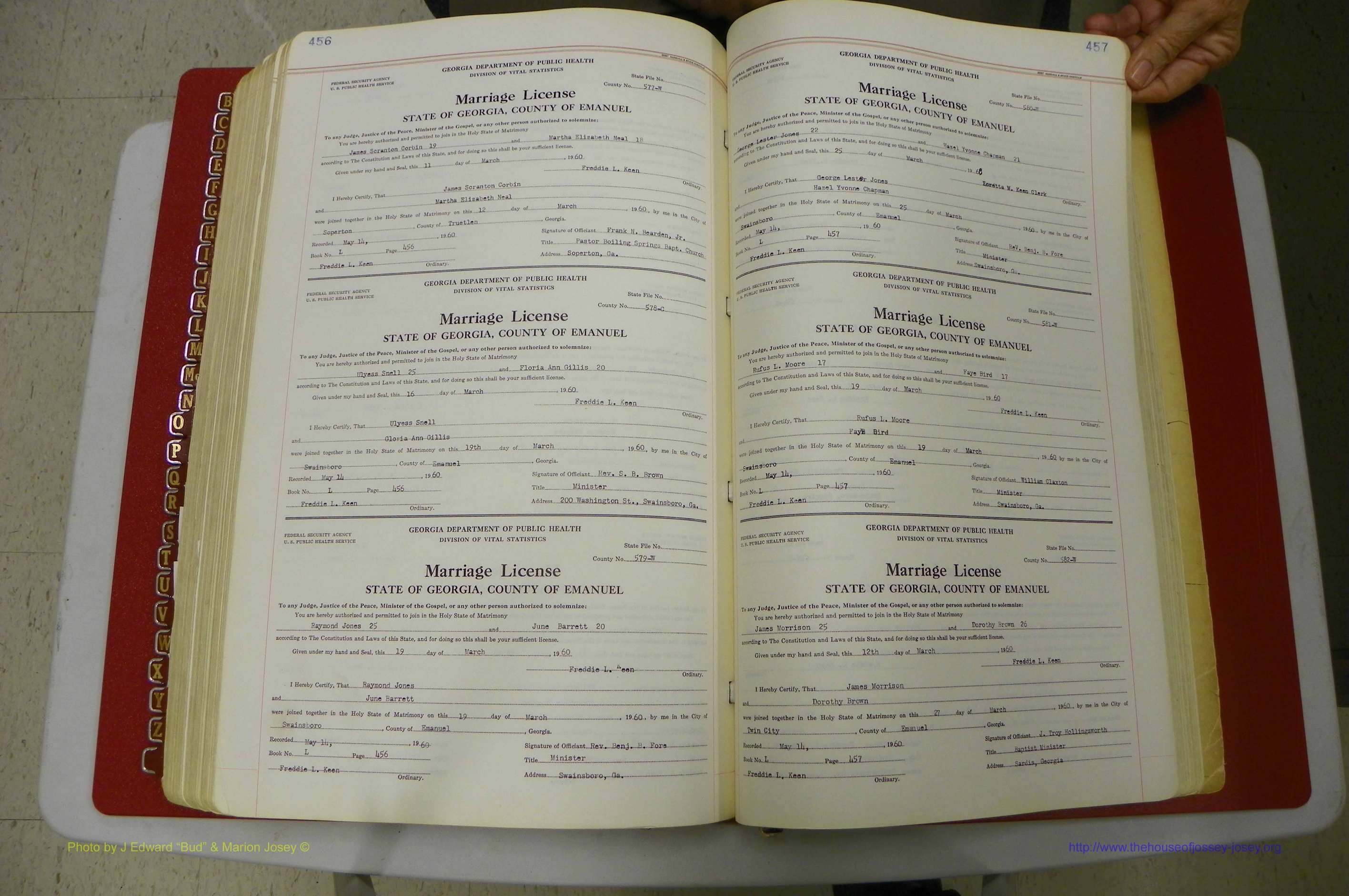 Emanuel Co, GA, Marriages Book L, 1952 - 1962, P 456-457.JPG