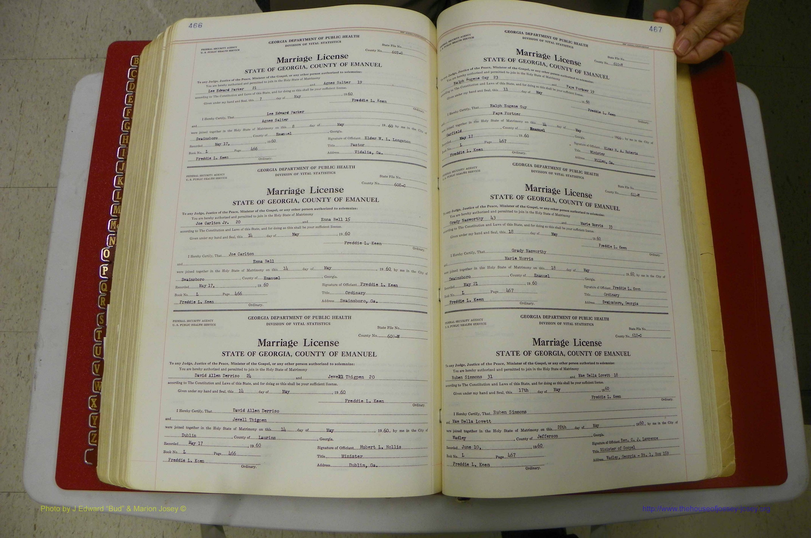 Emanuel Co, GA, Marriages Book L, 1952 - 1962, P 466-467.JPG