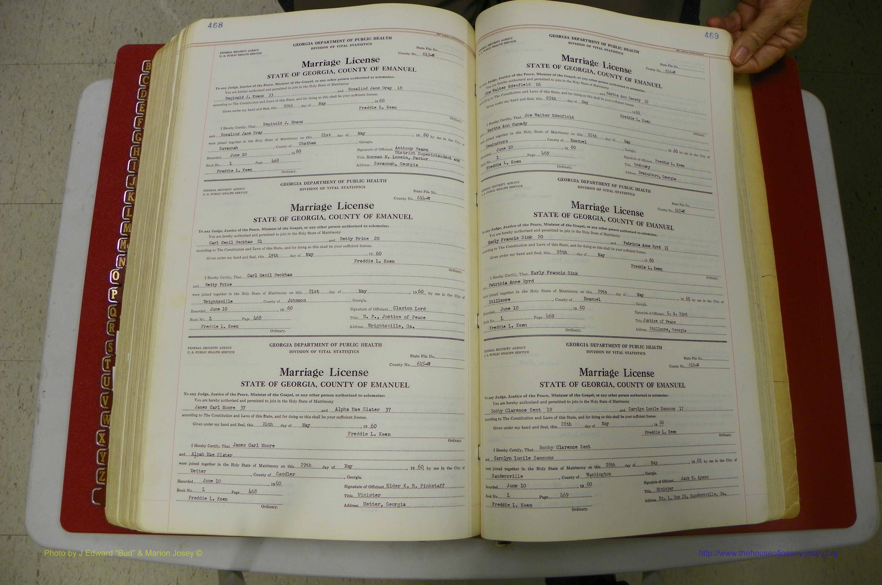 Emanuel Co, GA, Marriages Book L, 1952 - 1962, P 468-469.JPG