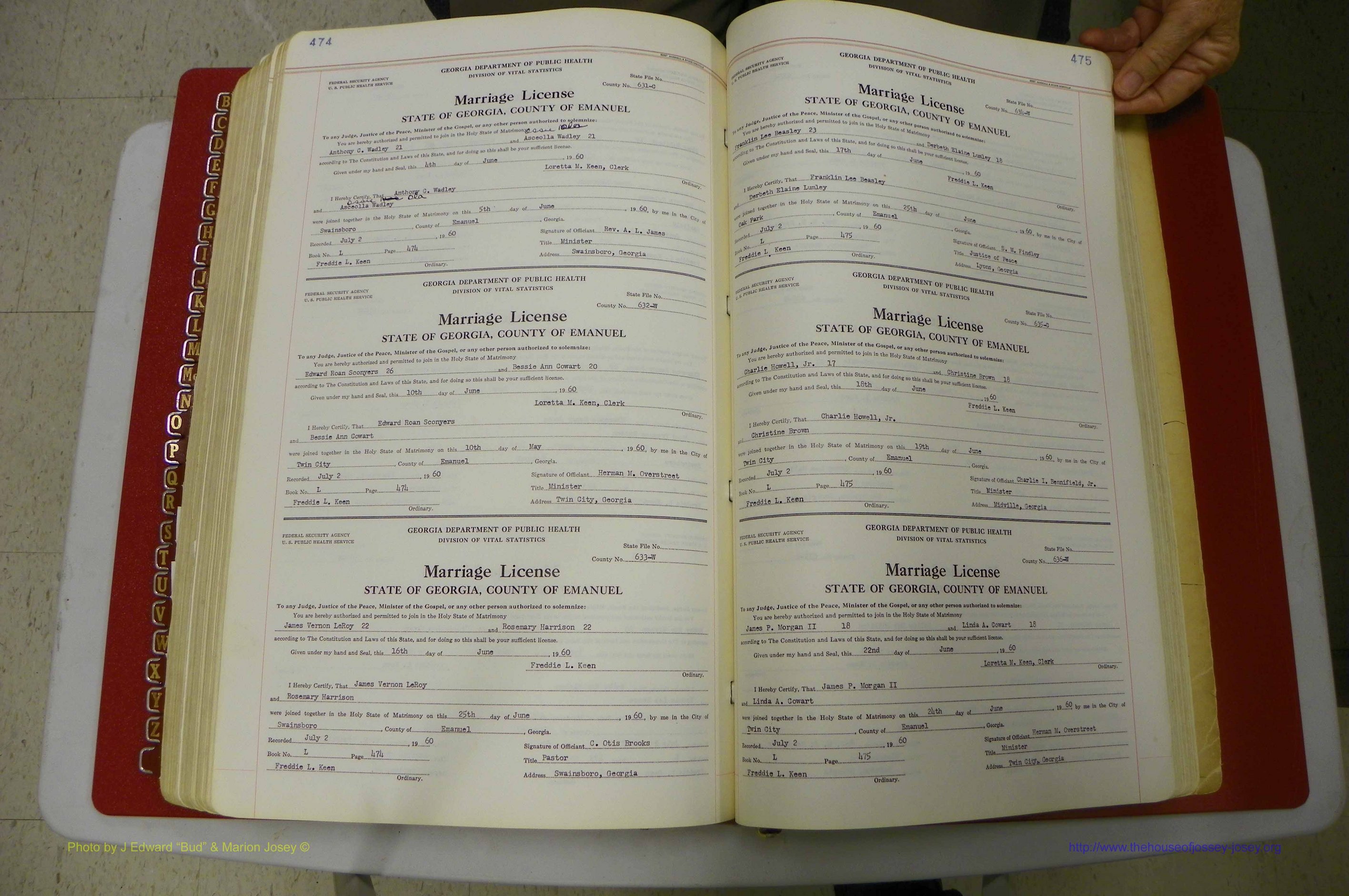 Emanuel Co, GA, Marriages Book L, 1952 - 1962, P 474-475.JPG