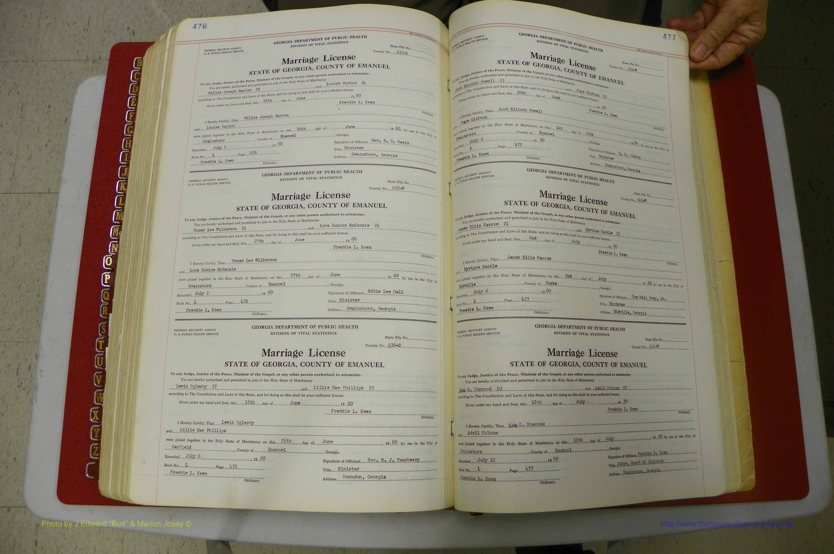 Emanuel Co, GA, Marriages Book L, 1952 - 1962, P 476-477.JPG