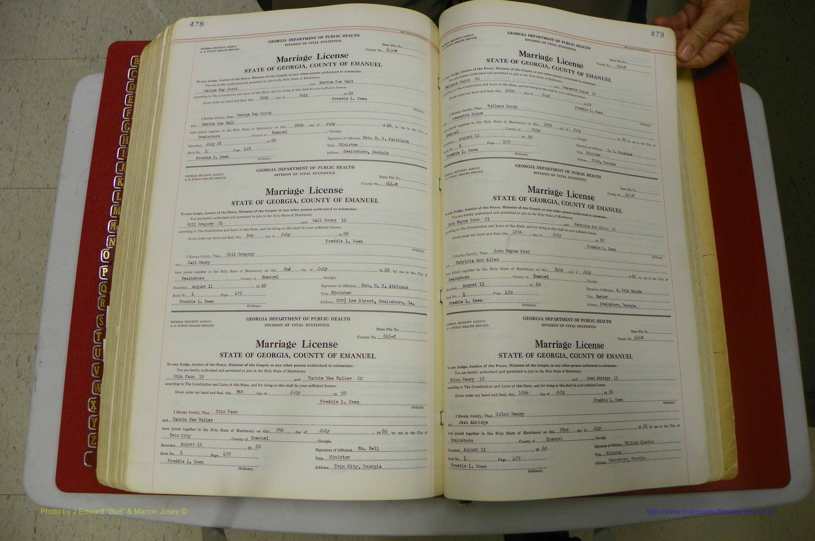 Emanuel Co, GA, Marriages Book L, 1952 - 1962, P 478-479.JPG