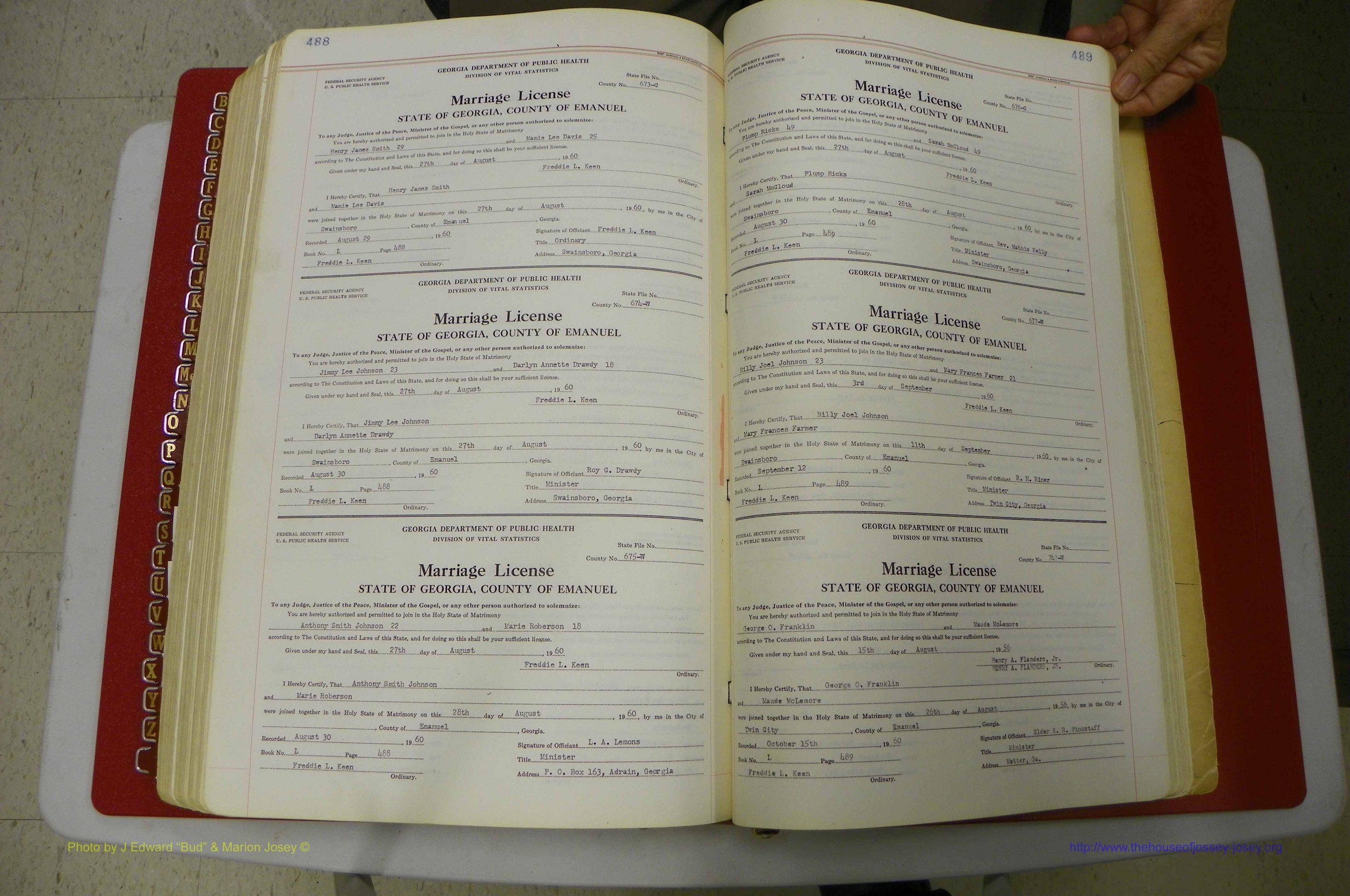 Emanuel Co, GA, Marriages Book L, 1952 - 1962, P 488-489.JPG