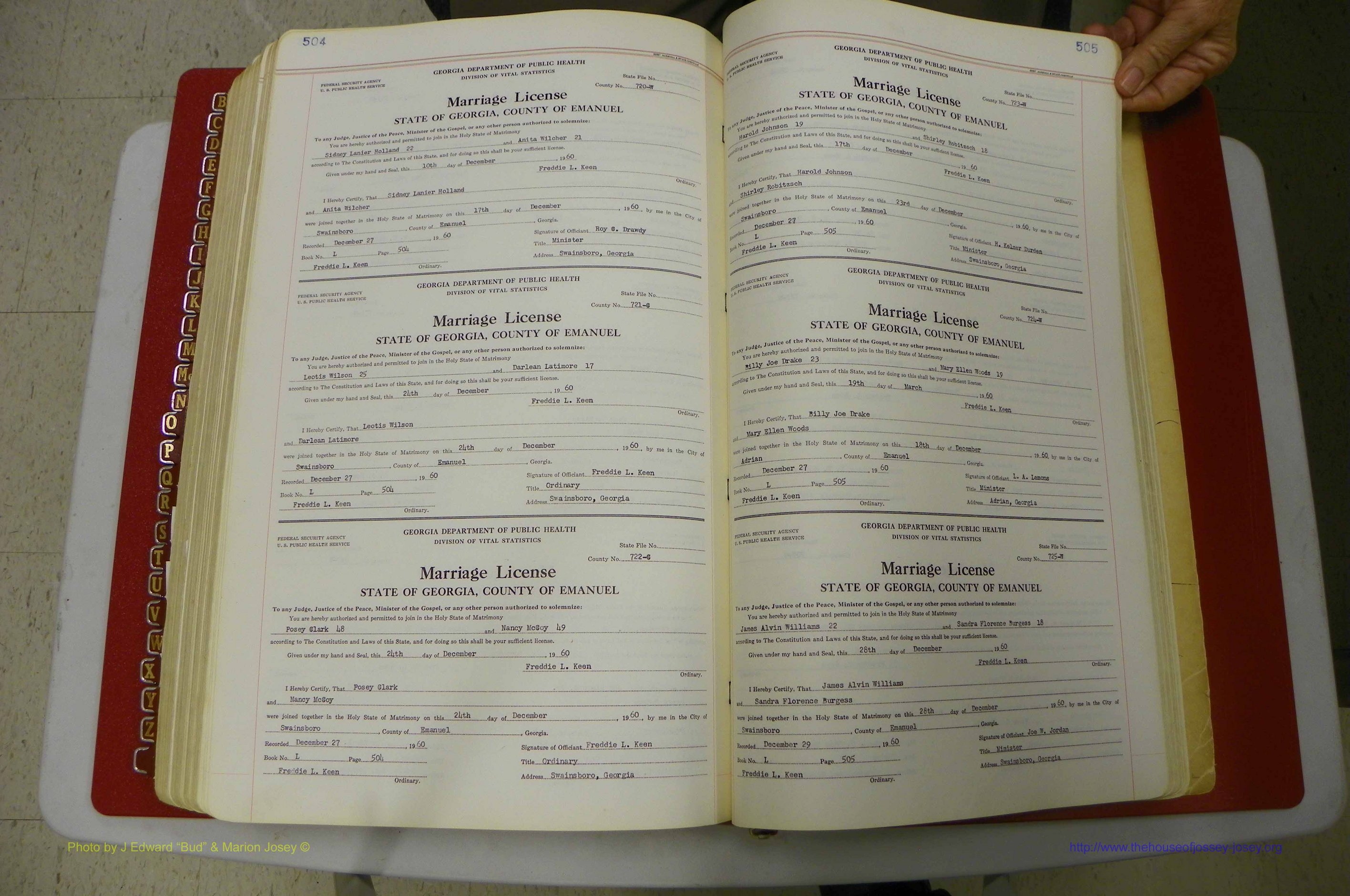 Emanuel Co, GA, Marriages Book L, 1952 - 1962, P 504-505.JPG