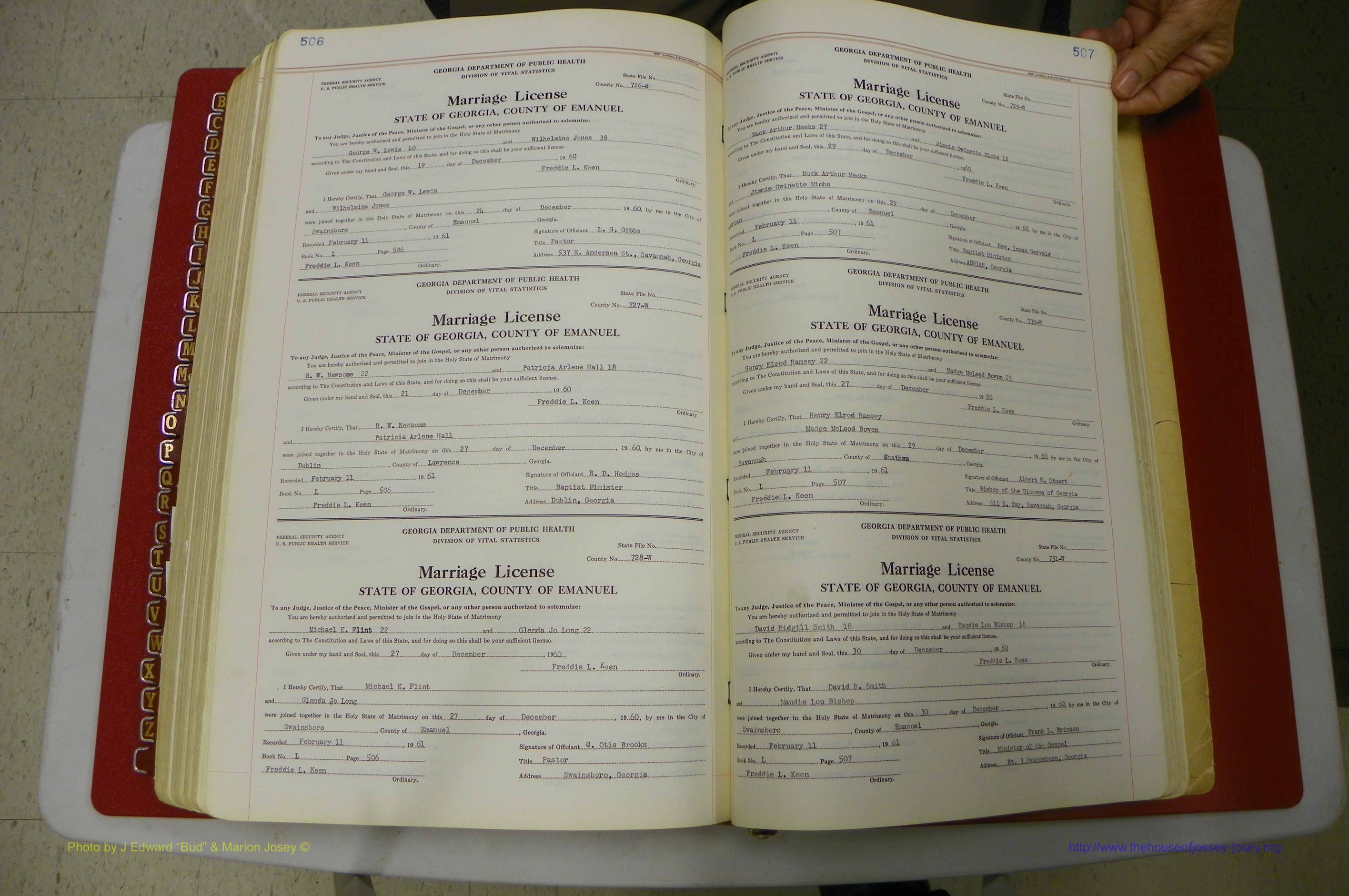Emanuel Co, GA, Marriages Book L, 1952 - 1962, P 506-507.JPG