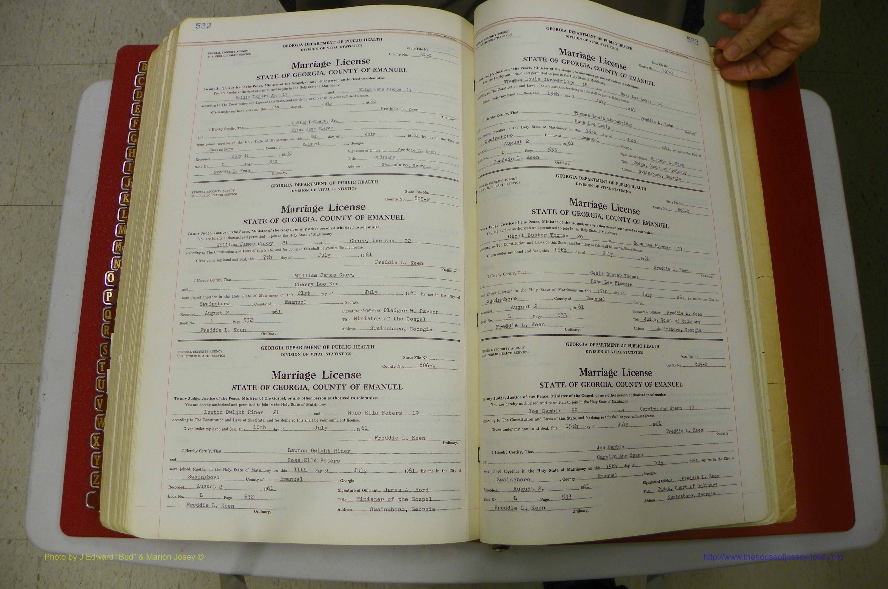 Emanuel Co, GA, Marriages Book L, 1952 - 1962, P 532-533.JPG