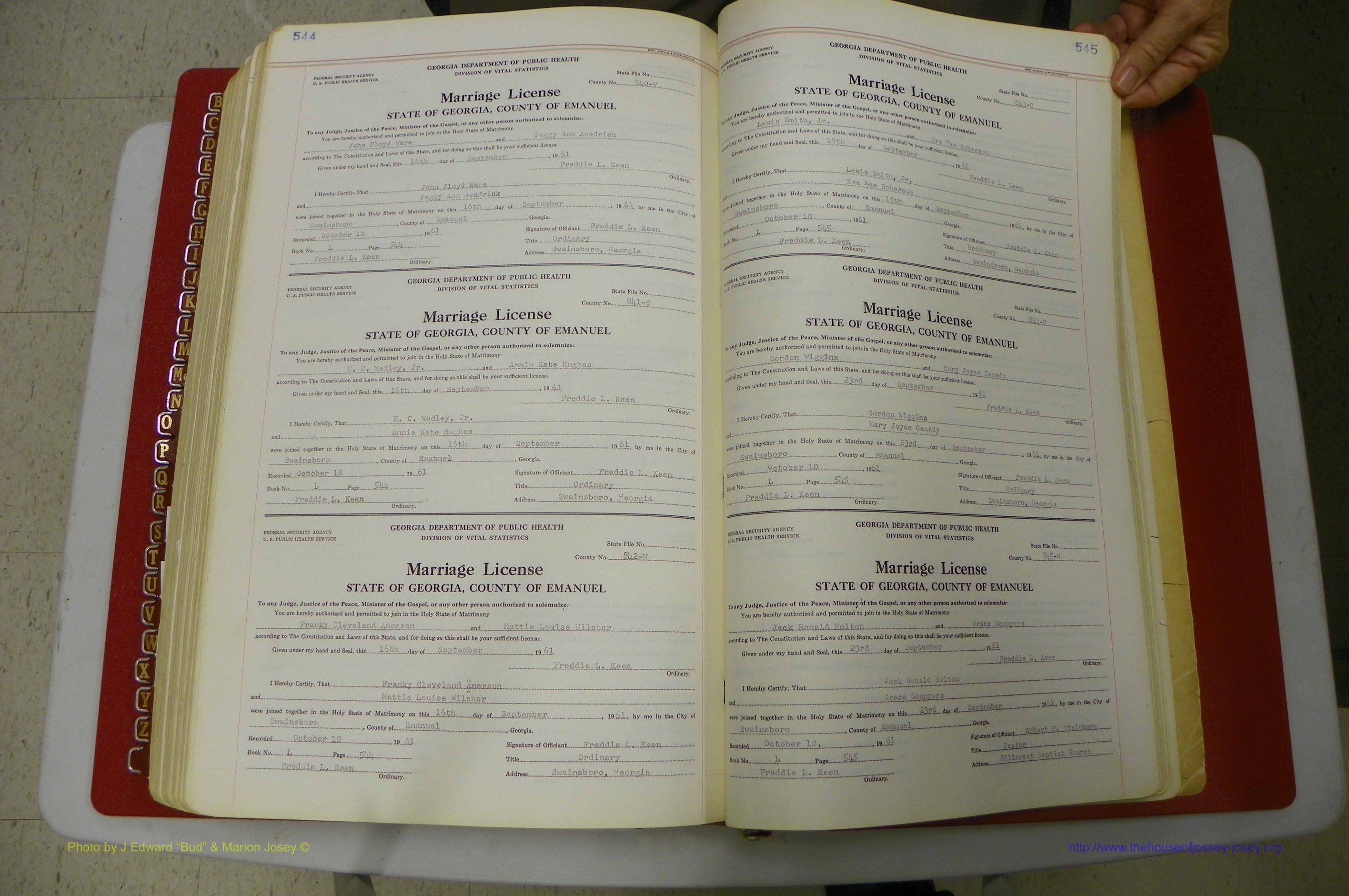Emanuel Co, GA, Marriages Book L, 1952 - 1962, P 544-545.JPG