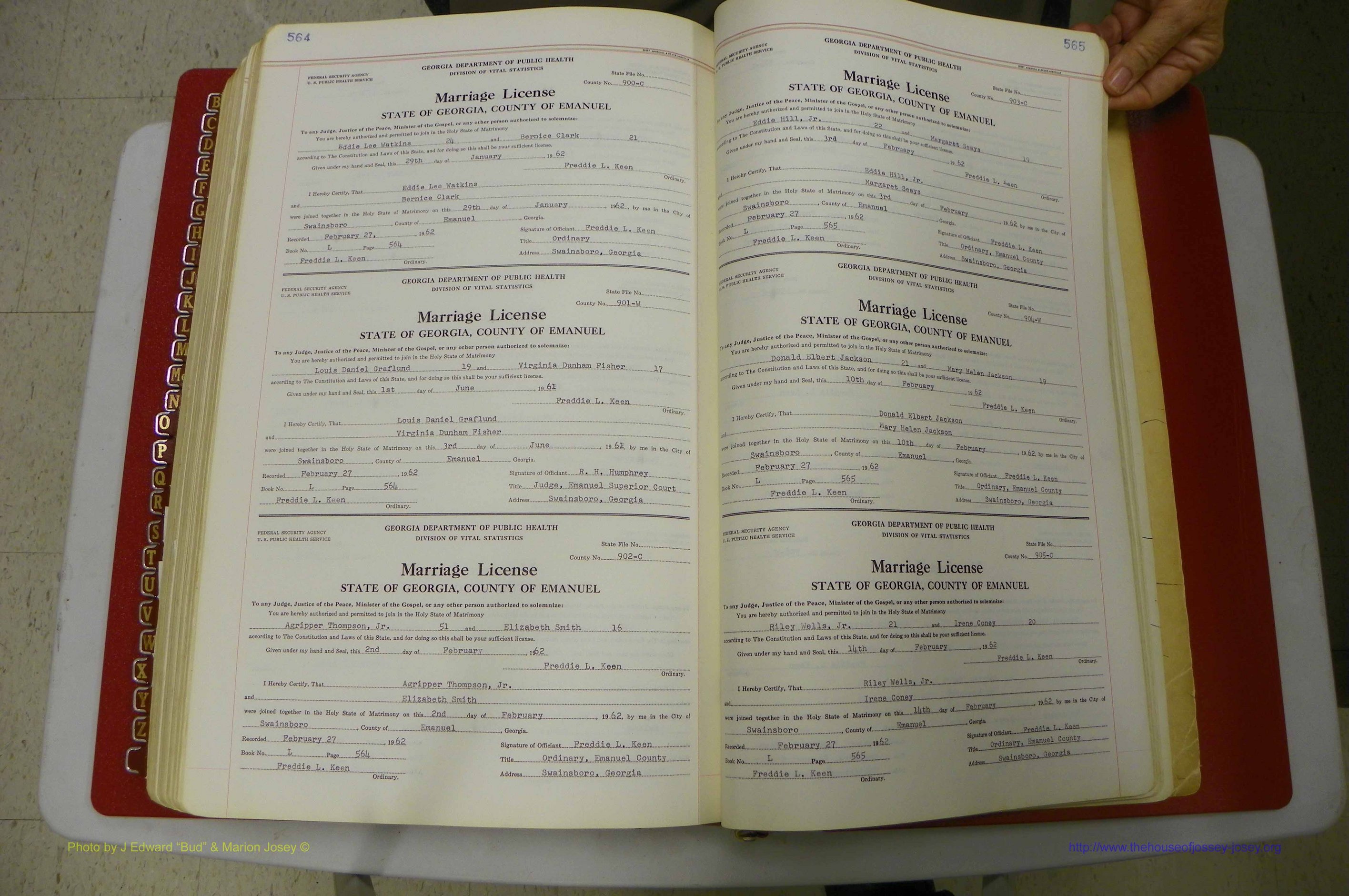 Emanuel Co, GA, Marriages Book L, 1952 - 1962, P 564-565.JPG