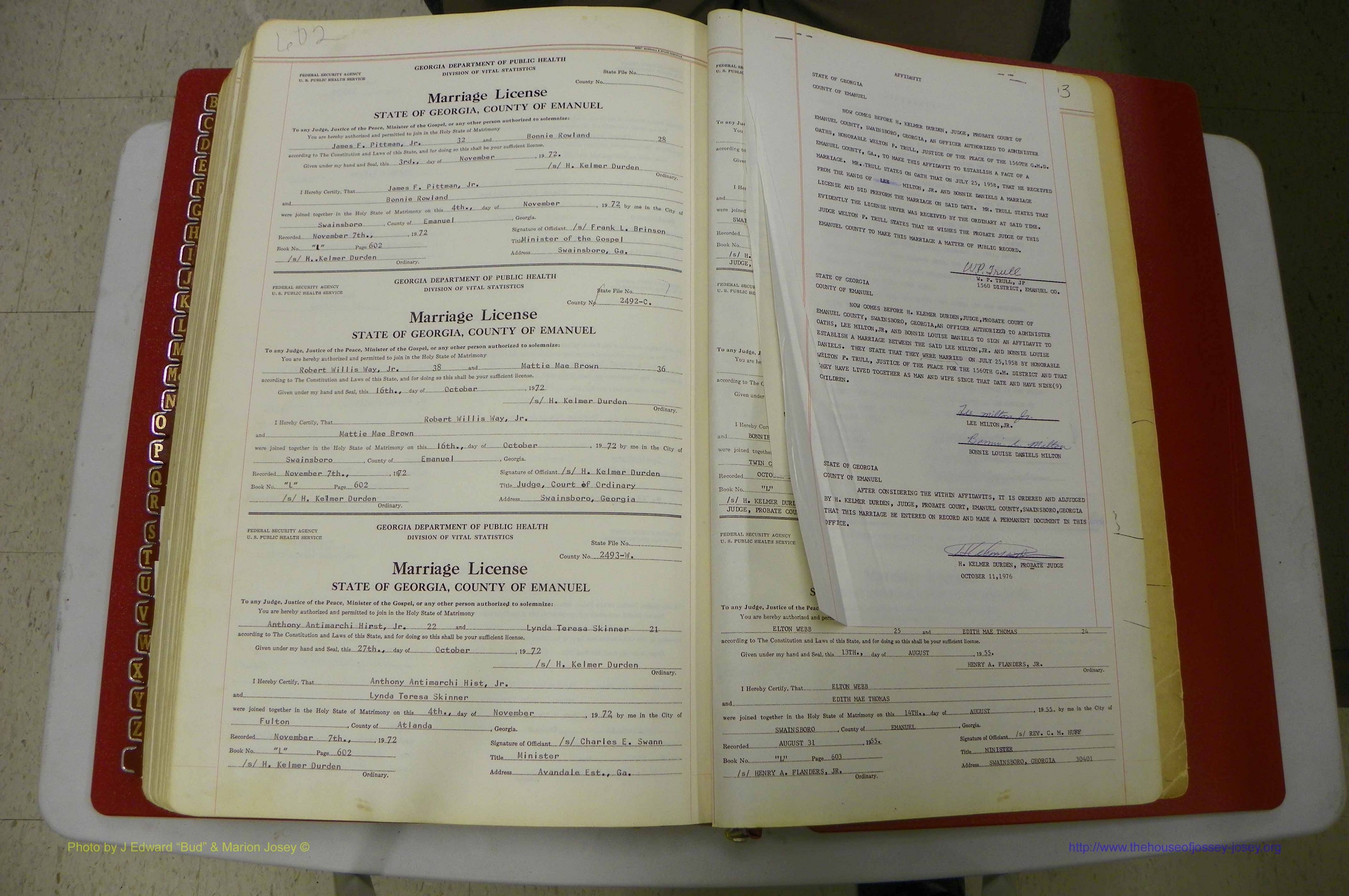 Emanuel Co, GA, Marriages Book L, 1952 - 1962, P 602-603.JPG