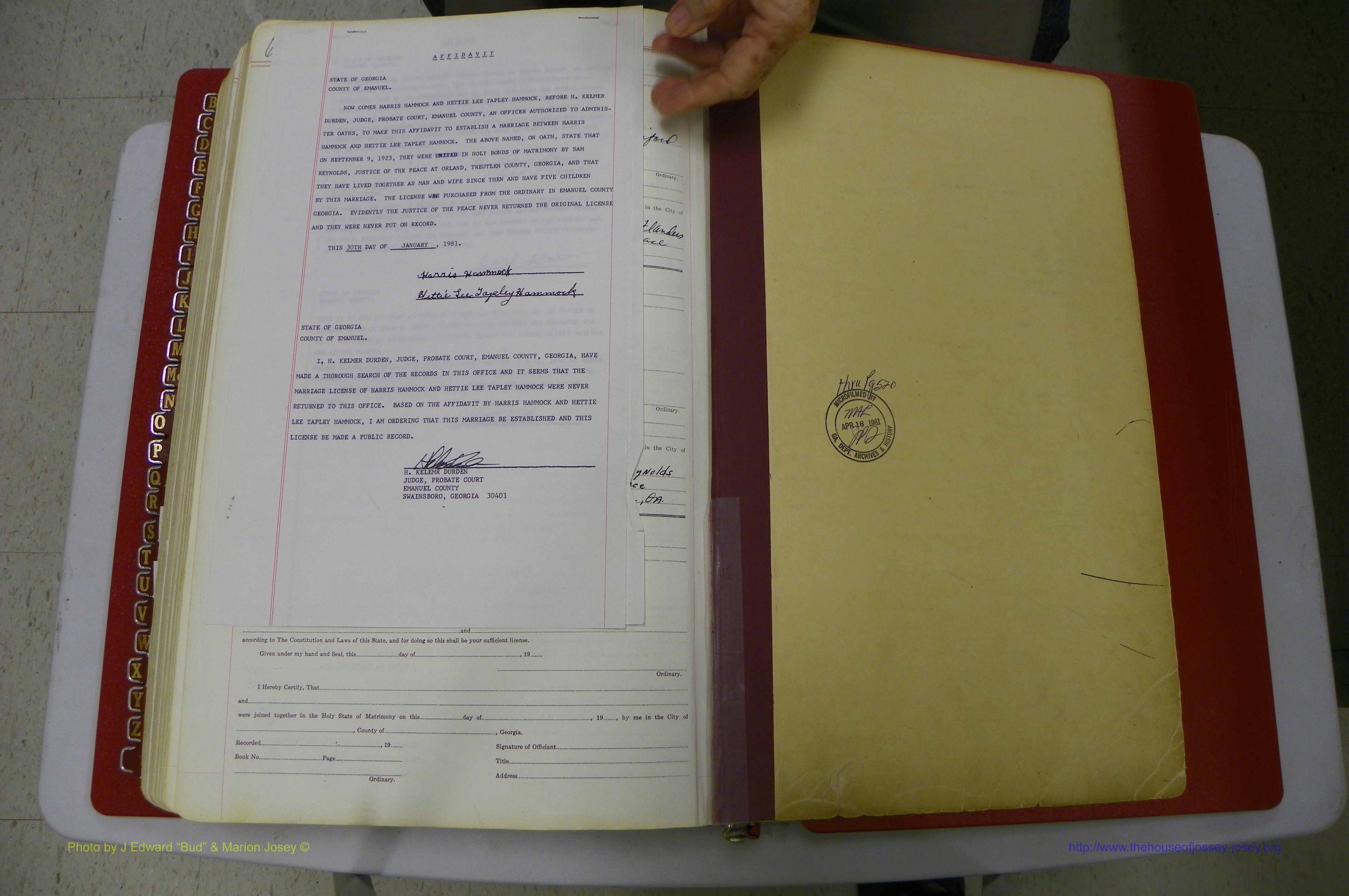 Emanuel Co, GA, Marriages Book L, 1952 - 1962, P 604.JPG