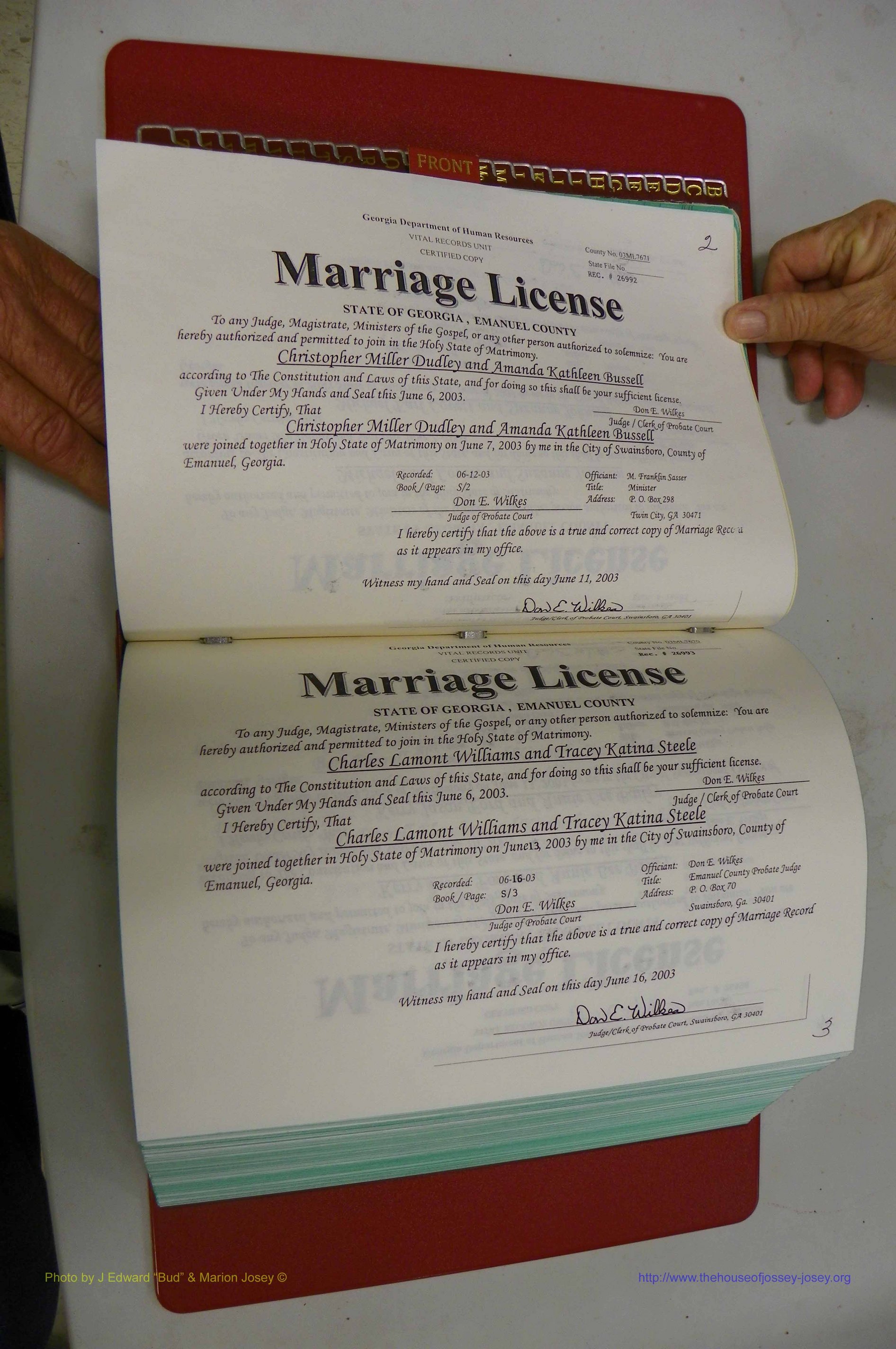 Emanuel Co, GA, Marriages Book S, 2003 - 2006, P 002-003.JPG
