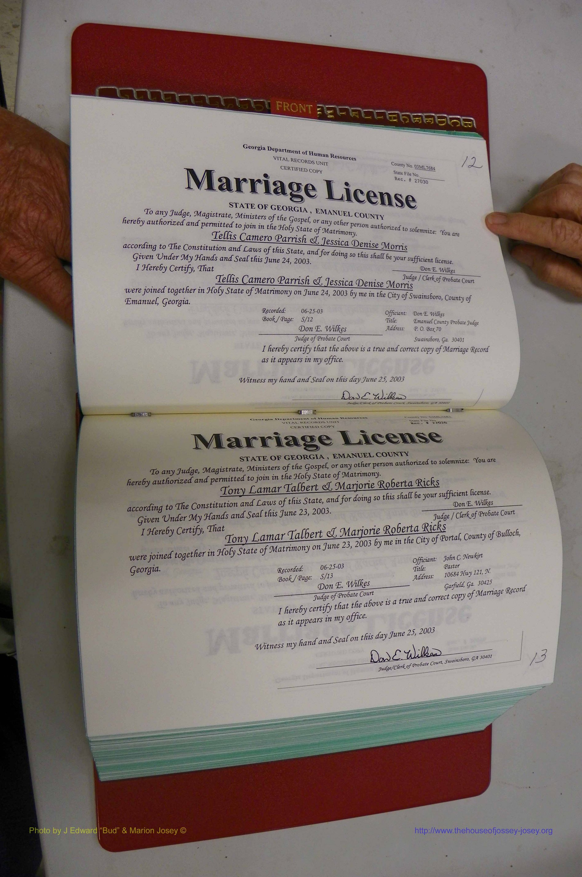 Emanuel Co, GA, Marriages Book S, 2003 - 2006, P 012-013.JPG