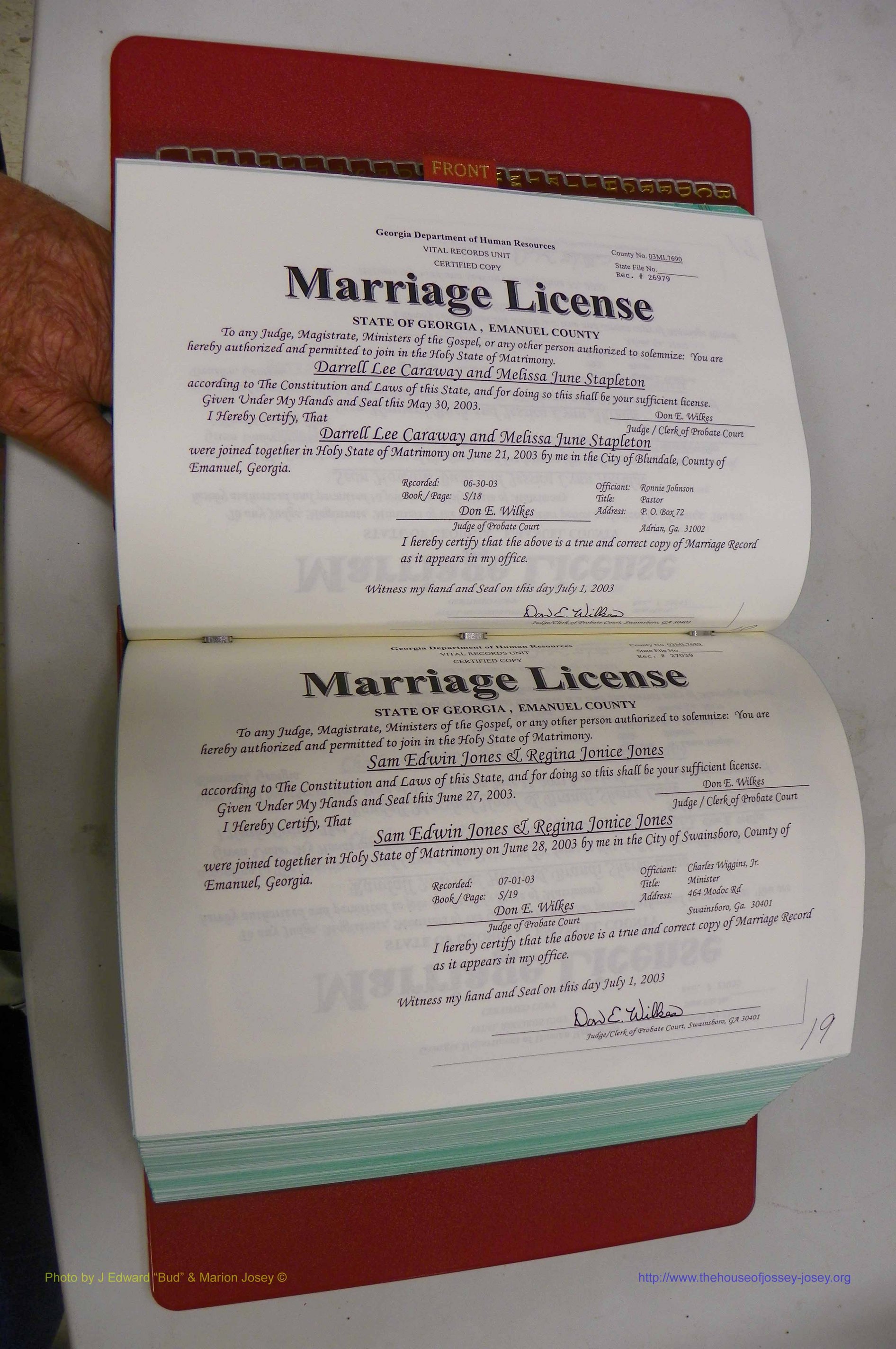 Emanuel Co, GA, Marriages Book S, 2003 - 2006, P 018-019.JPG