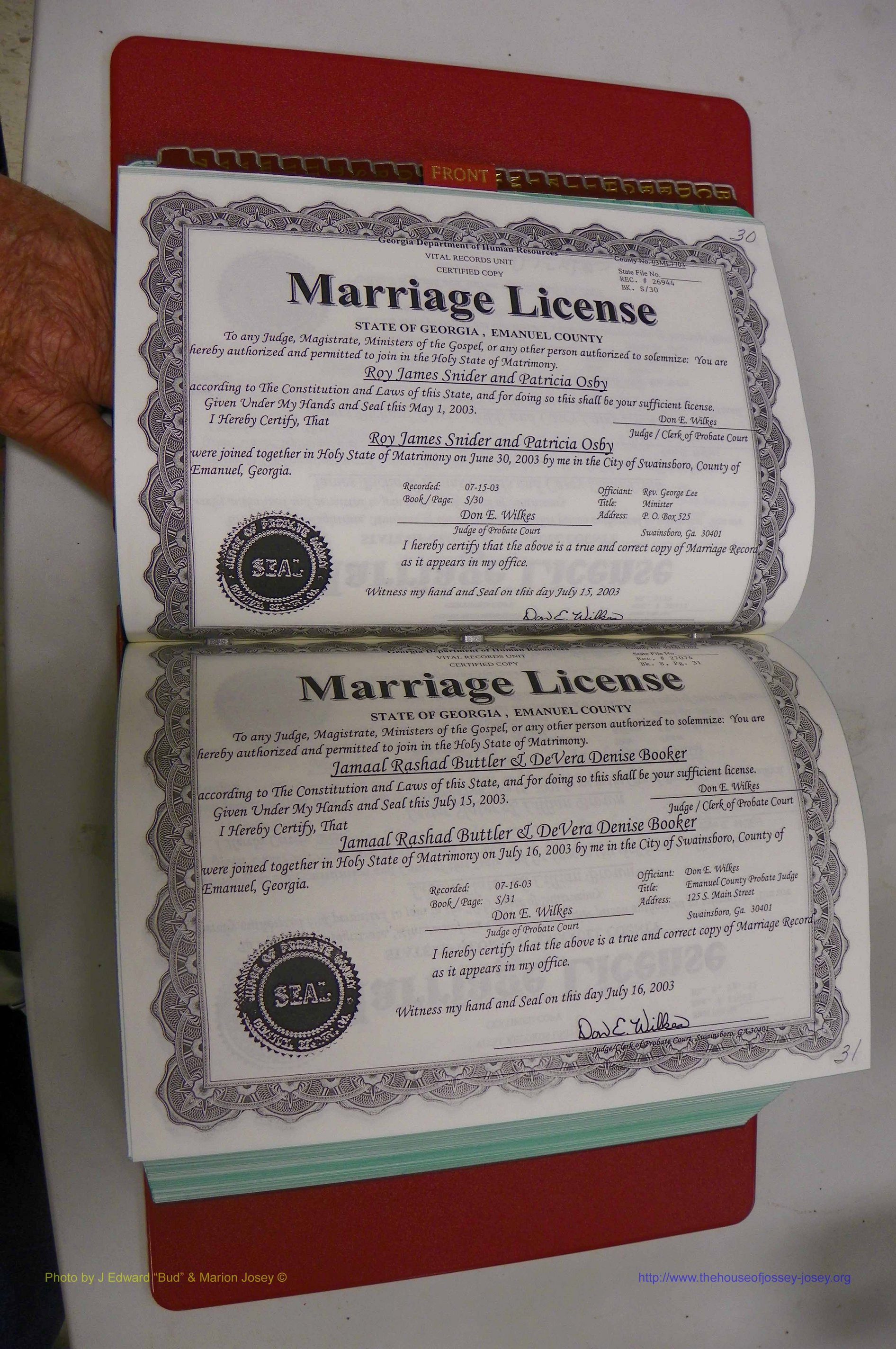 Emanuel Co, GA, Marriages Book S, 2003 - 2006, P 030-031.JPG