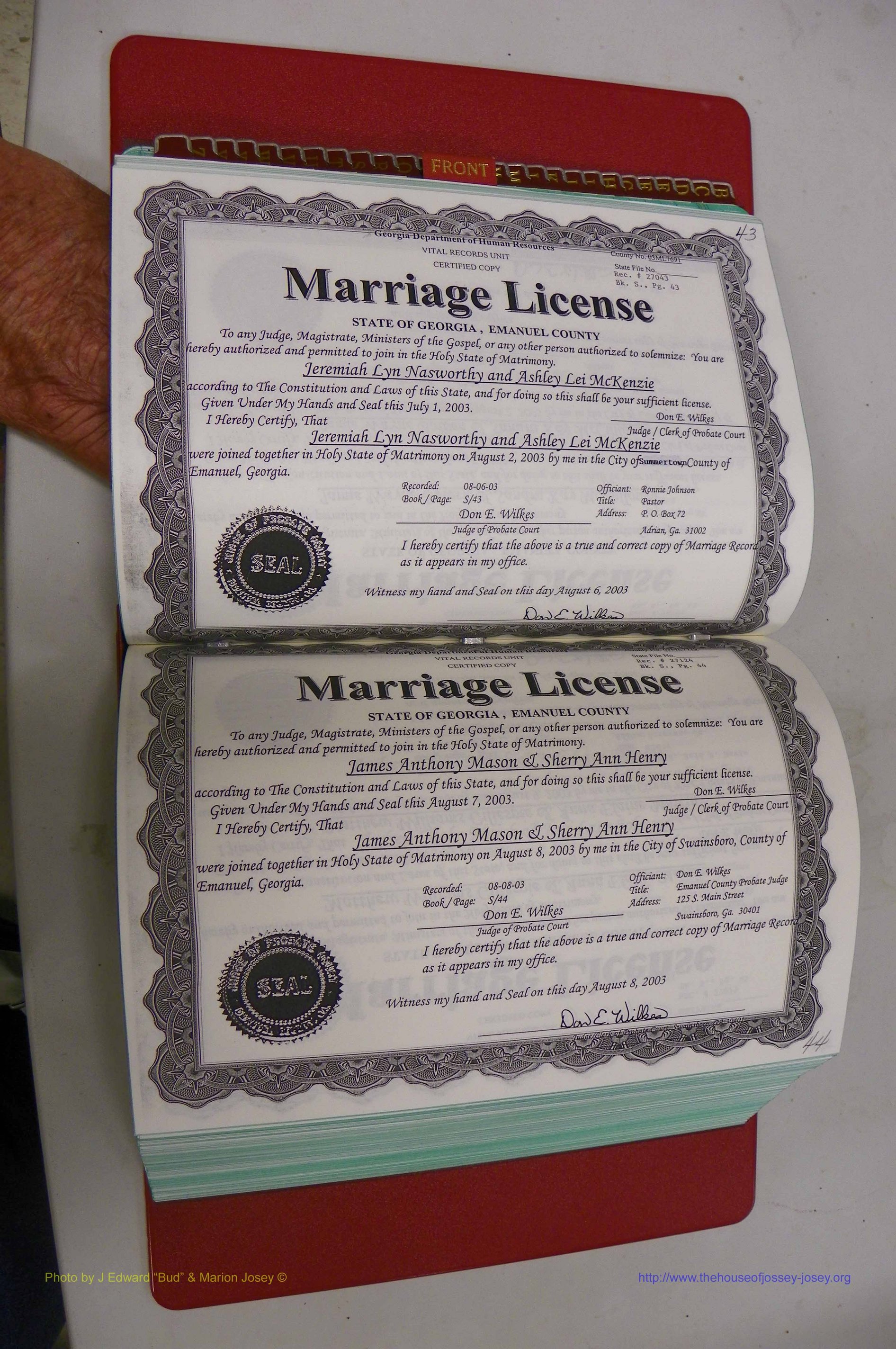 Emanuel Co, GA, Marriages Book S, 2003 - 2006, P 043-044.JPG