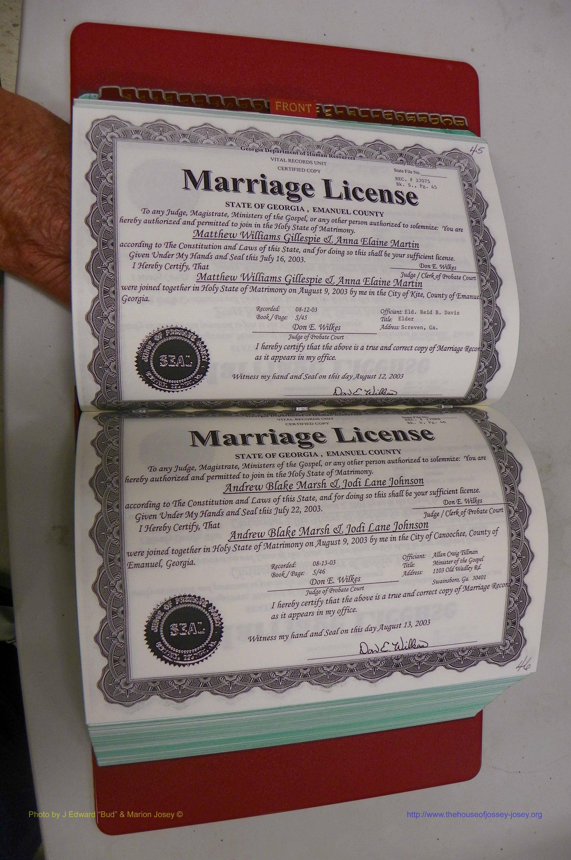 Emanuel Co, GA, Marriages Book S, 2003 - 2006, P 045-046.JPG
