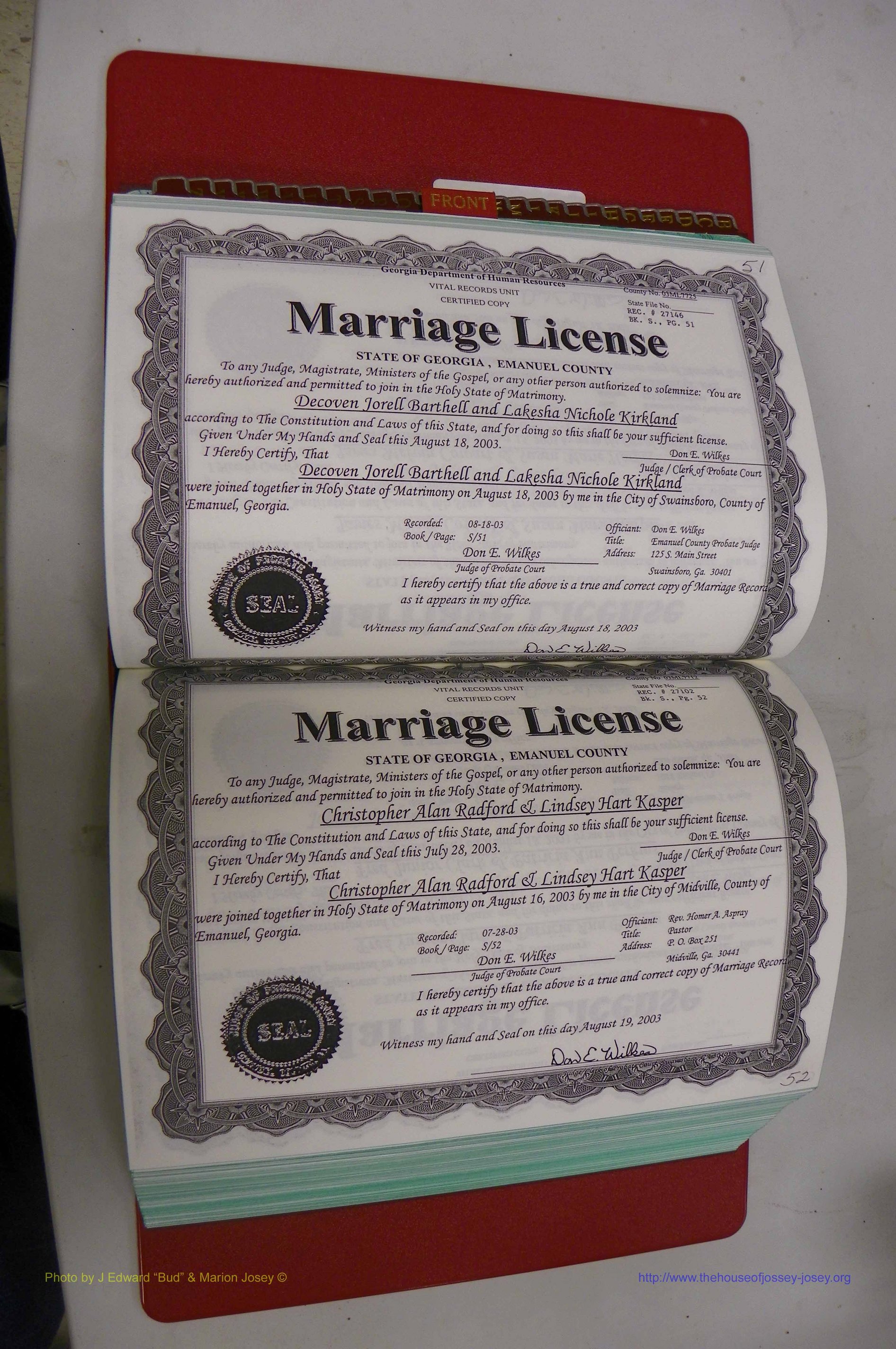 Emanuel Co, GA, Marriages Book S, 2003 - 2006, P 051-052.JPG