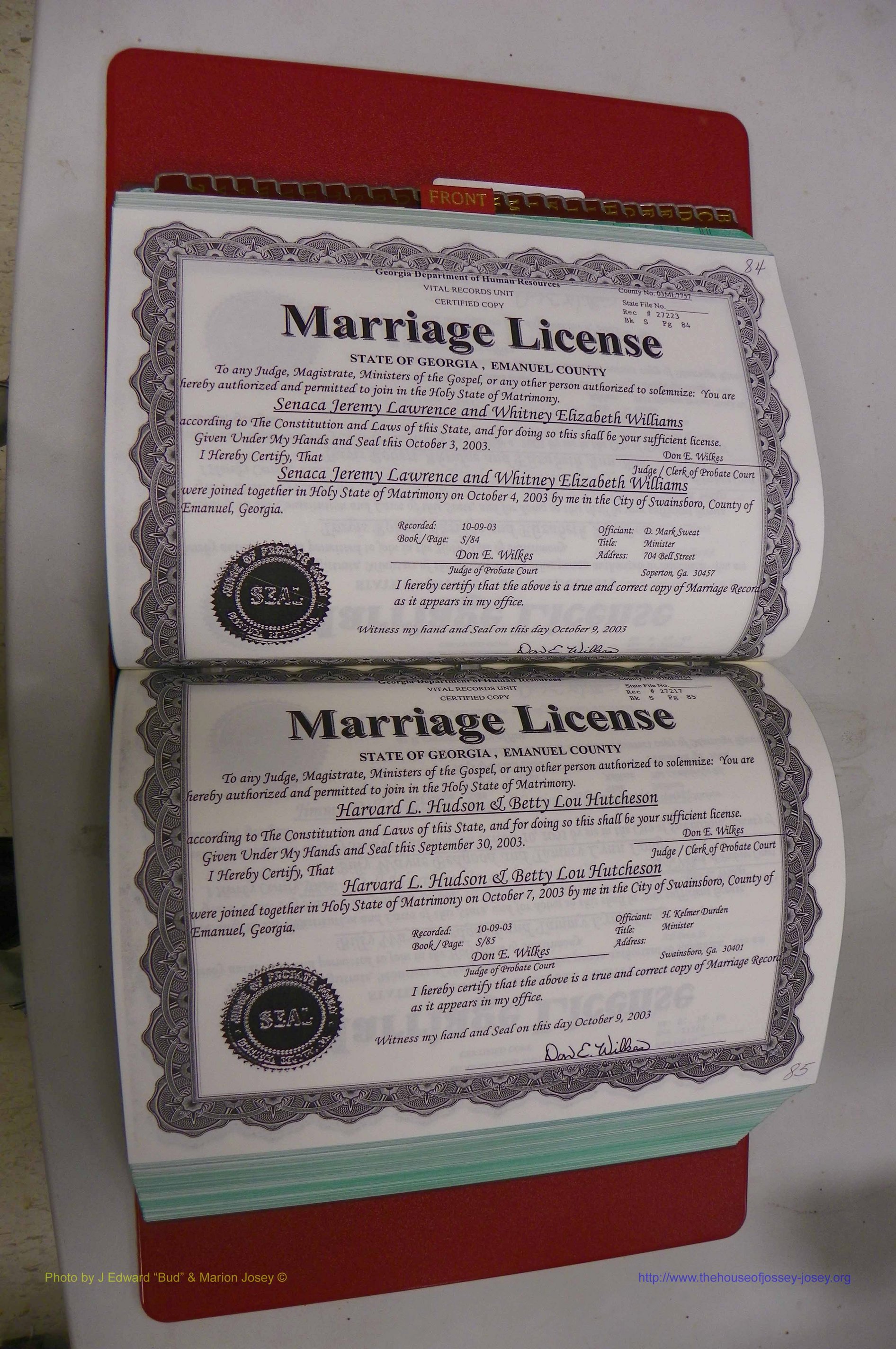 Emanuel Co, GA, Marriages Book S, 2003 - 2006, P 084-085.JPG