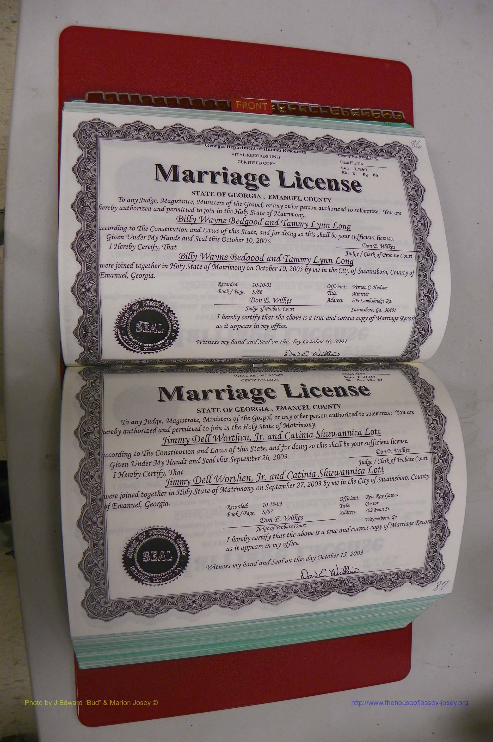 Emanuel Co, GA, Marriages Book S, 2003 - 2006, P 086-087.JPG