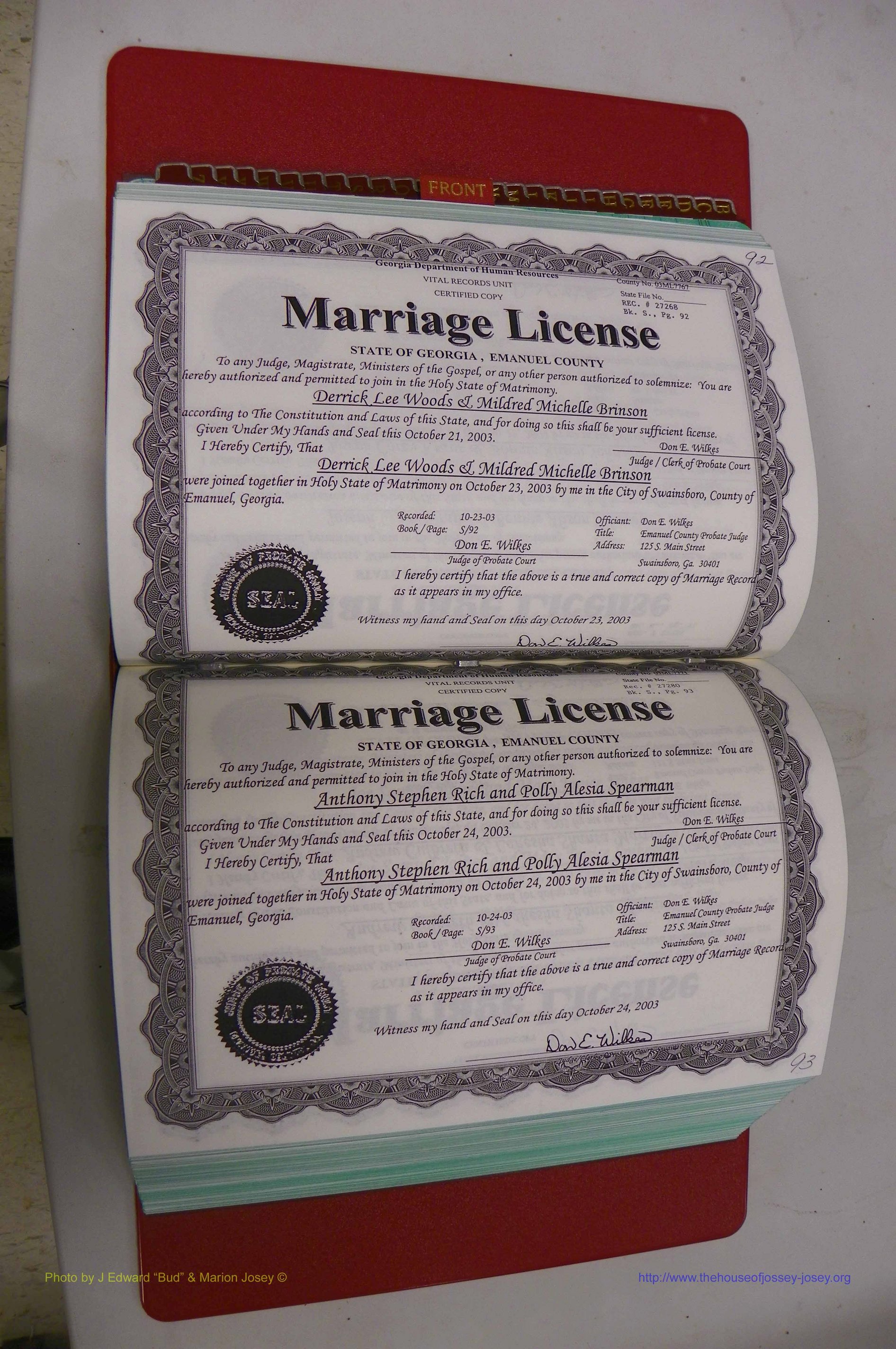 Emanuel Co, GA, Marriages Book S, 2003 - 2006, P 092-093.JPG