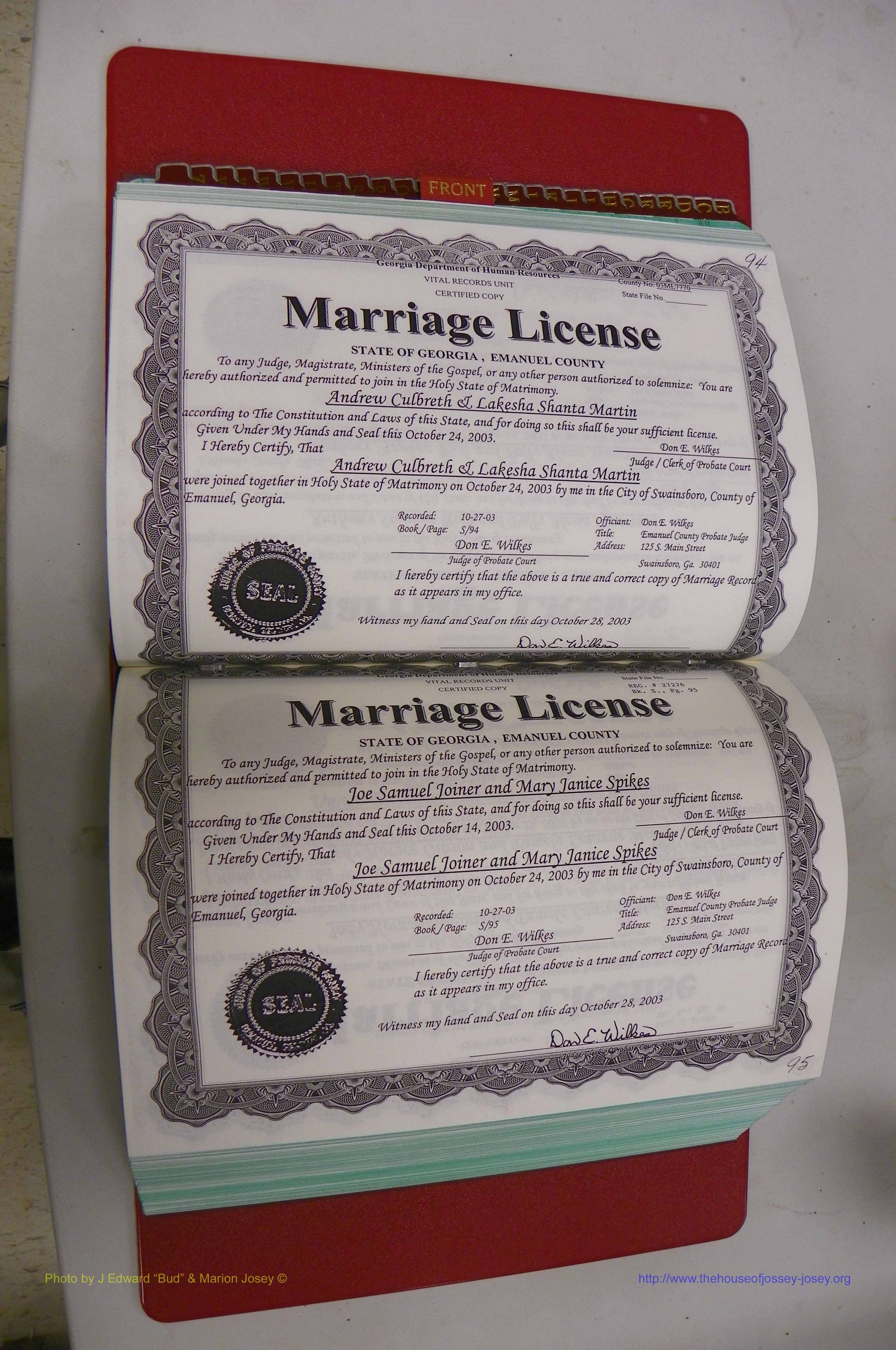 Emanuel Co, GA, Marriages Book S, 2003 - 2006, P 094-095.JPG