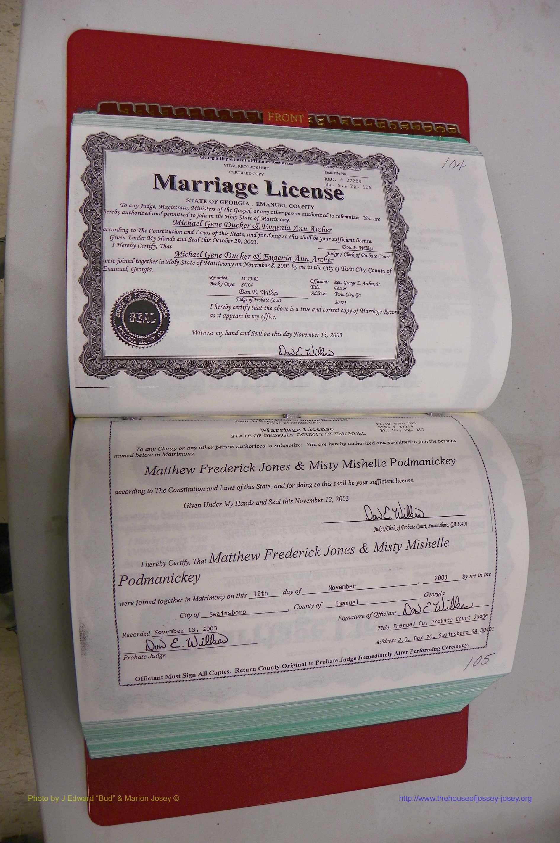 Emanuel Co, GA, Marriages Book S, 2003 - 2006, P 104-105.JPG