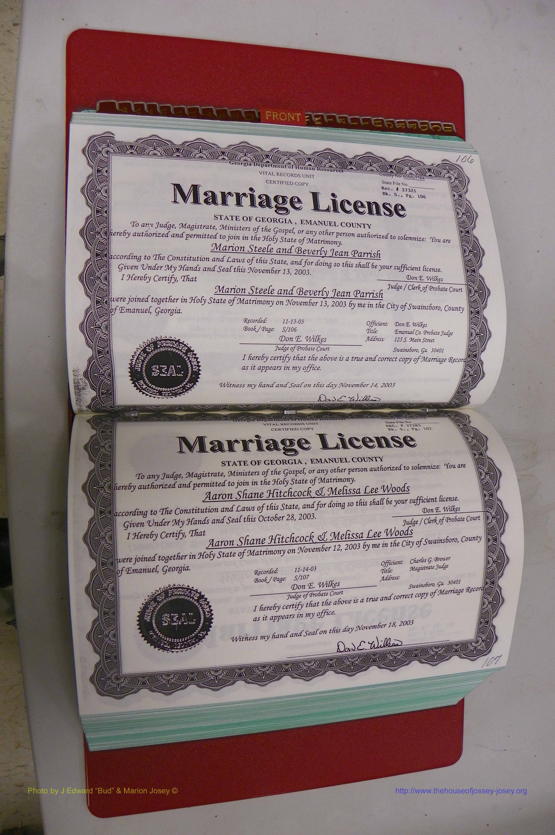 Emanuel Co, GA, Marriages Book S, 2003 - 2006, P 106-107.JPG