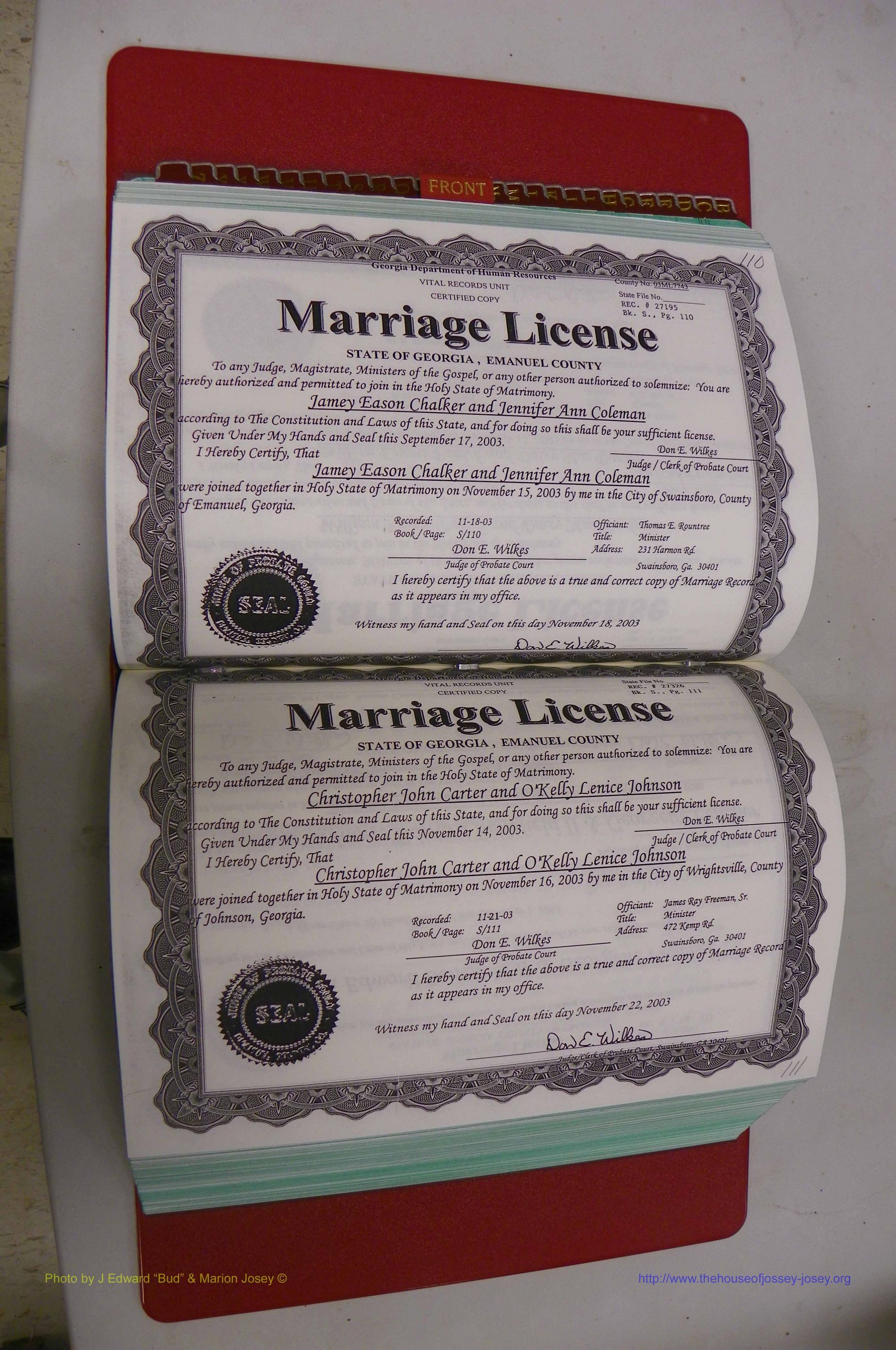 Emanuel Co, GA, Marriages Book S, 2003 - 2006, P 110-111.JPG