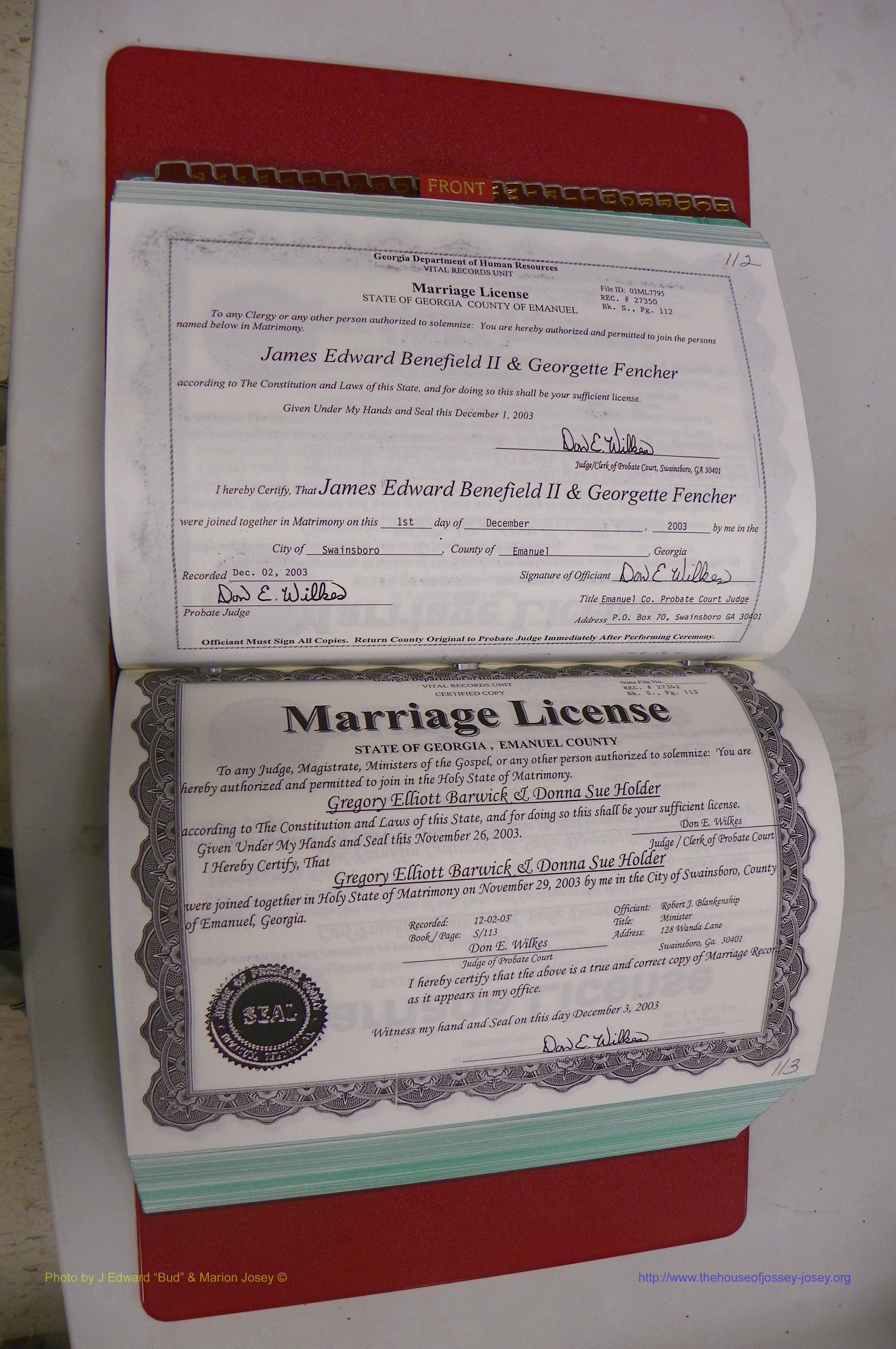 Emanuel Co, GA, Marriages Book S, 2003 - 2006, P 112-113.JPG