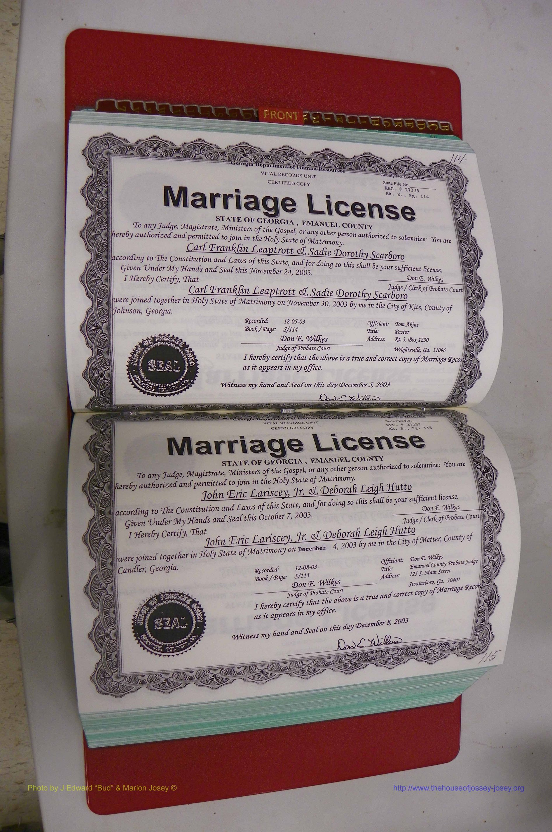 Emanuel Co, GA, Marriages Book S, 2003 - 2006, P 114-115.JPG