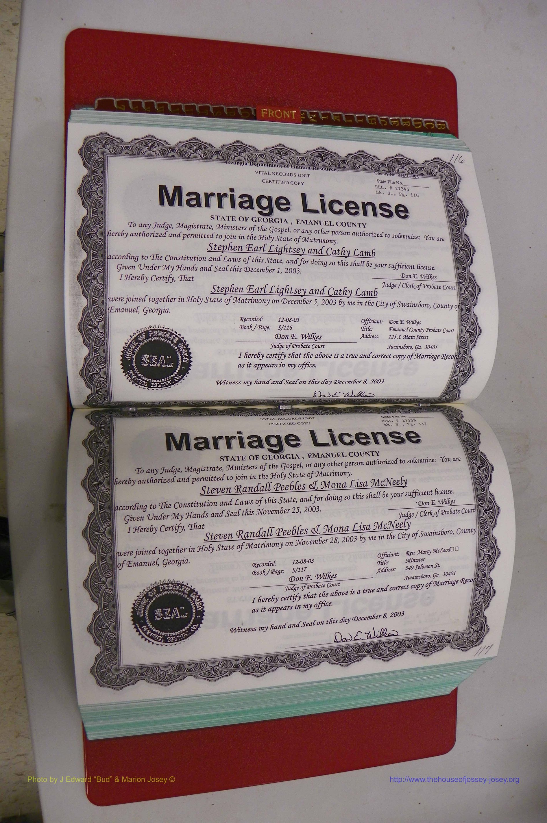 Emanuel Co, GA, Marriages Book S, 2003 - 2006, P 116-117.JPG