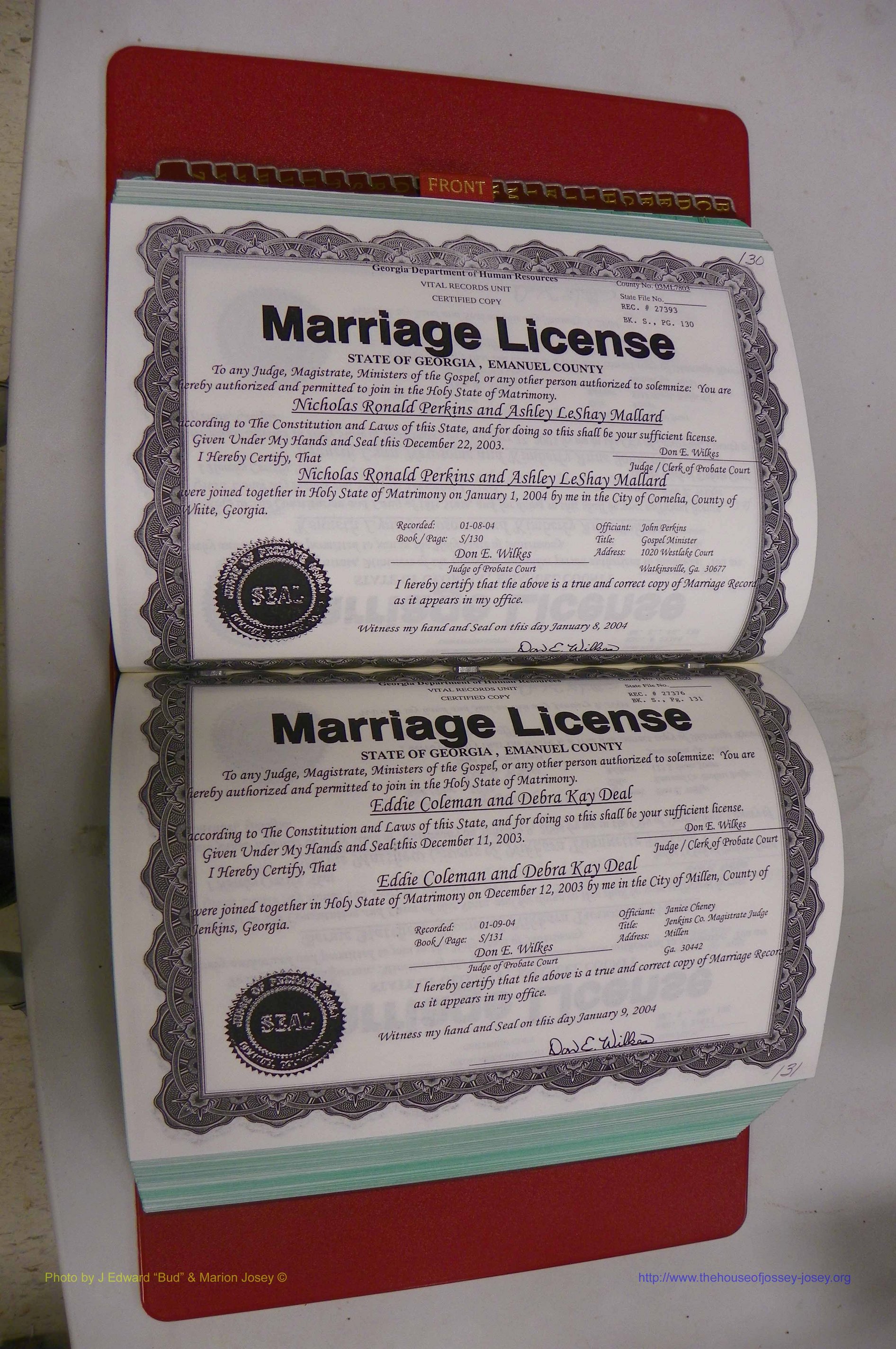 Emanuel Co, GA, Marriages Book S, 2003 - 2006, P 130-131.JPG