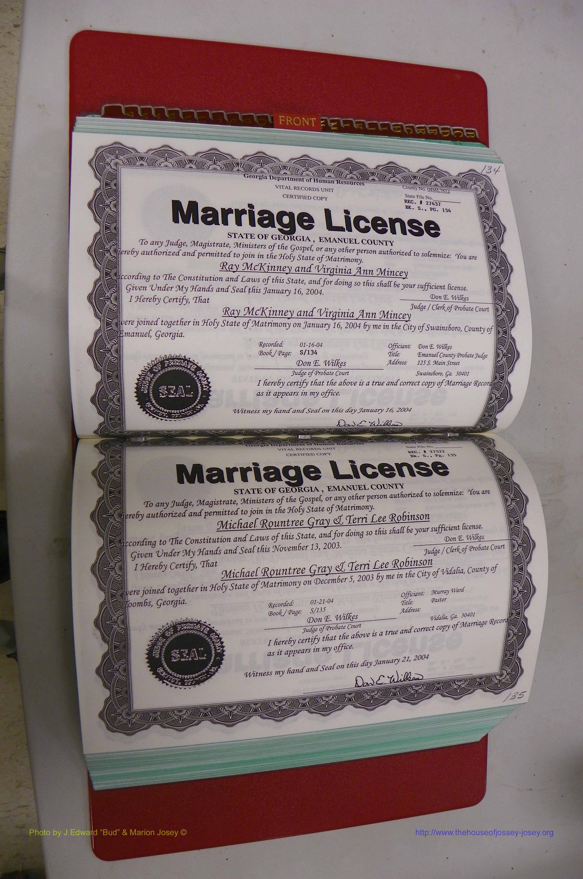 Emanuel Co, GA, Marriages Book S, 2003 - 2006, P 134-135.JPG