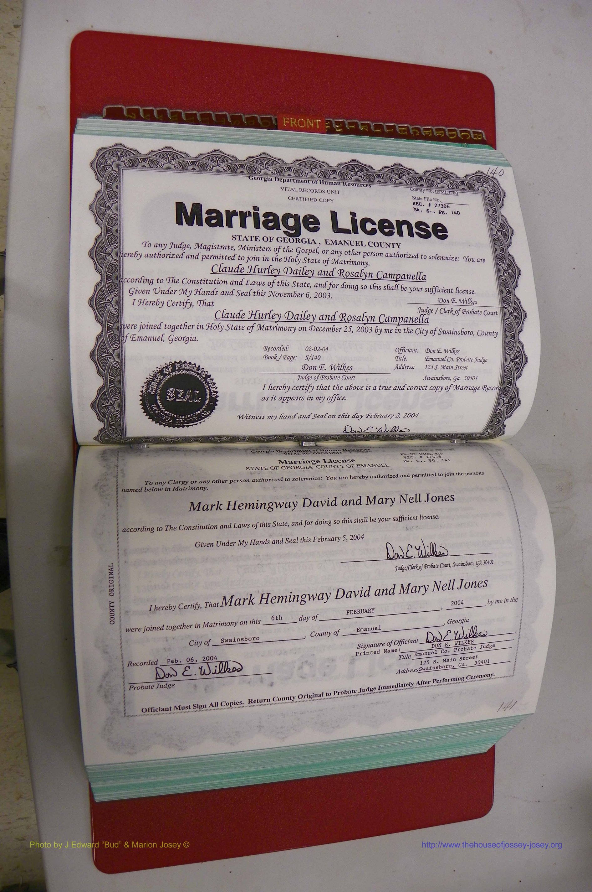 Emanuel Co, GA, Marriages Book S, 2003 - 2006, P 140-141.JPG