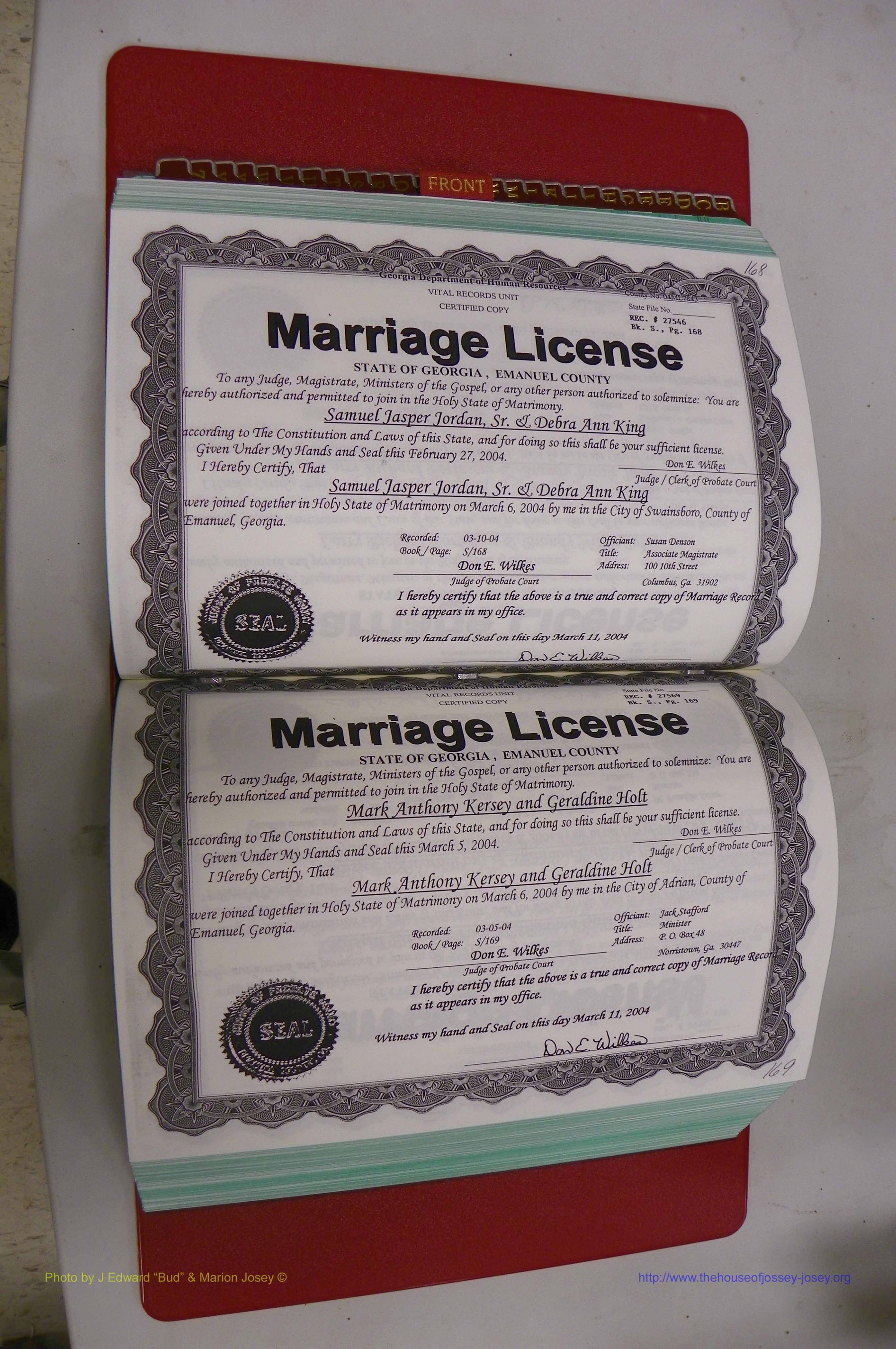 Emanuel Co, GA, Marriages Book S, 2003 - 2006, P 168-169.JPG