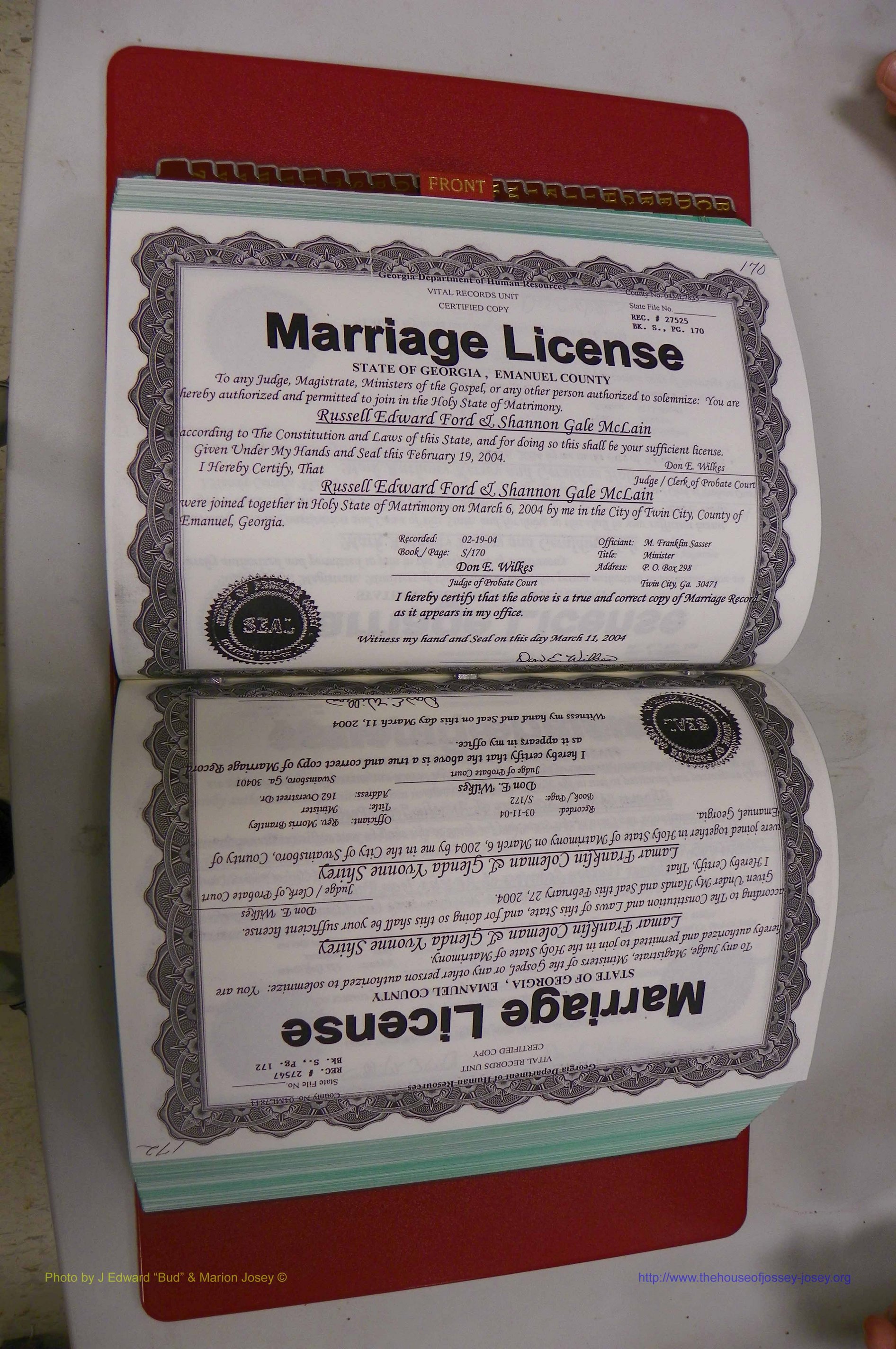 Emanuel Co, GA, Marriages Book S, 2003 - 2006, P 170-171.JPG