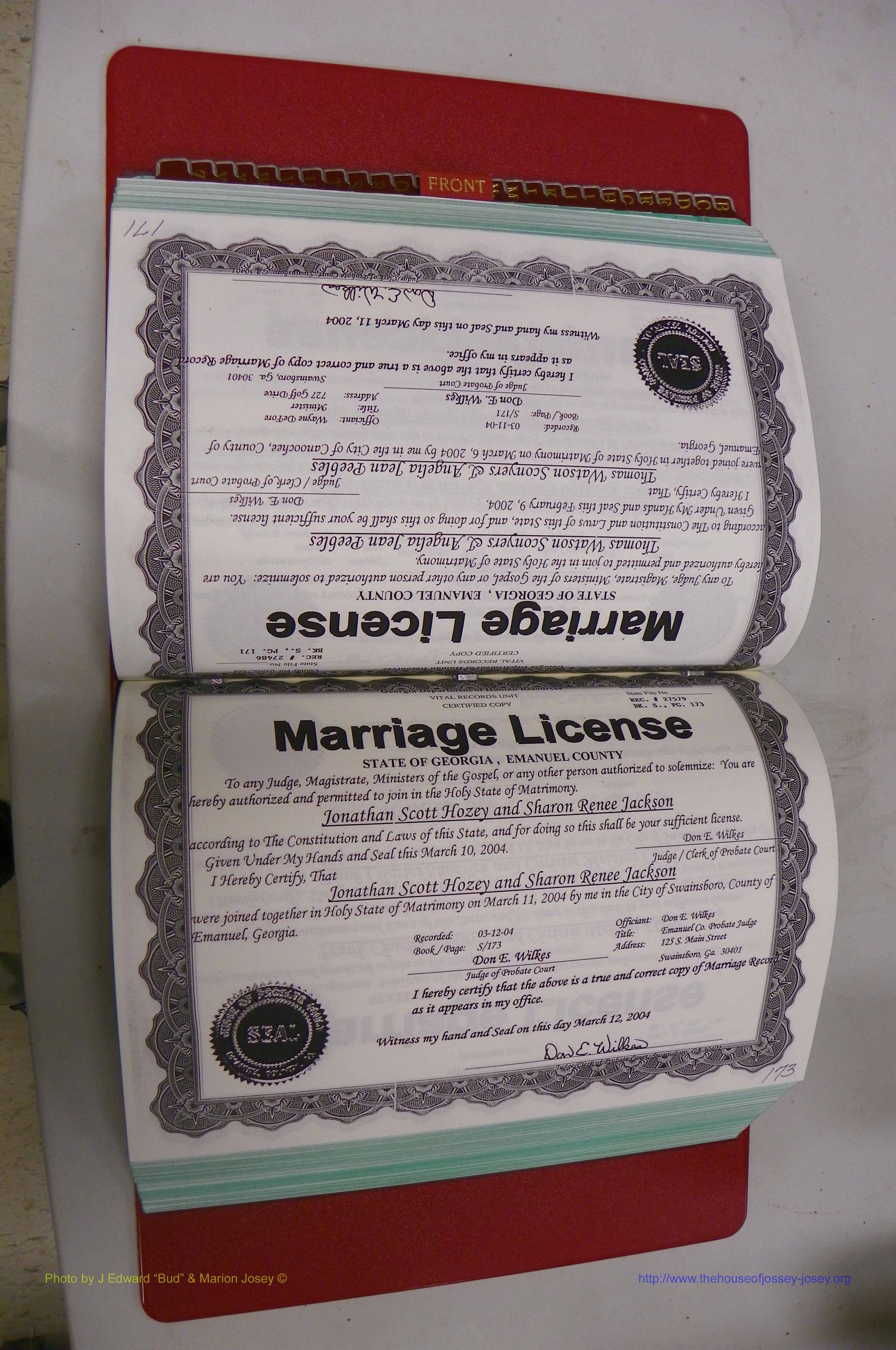 Emanuel Co, GA, Marriages Book S, 2003 - 2006, P 172-173.JPG