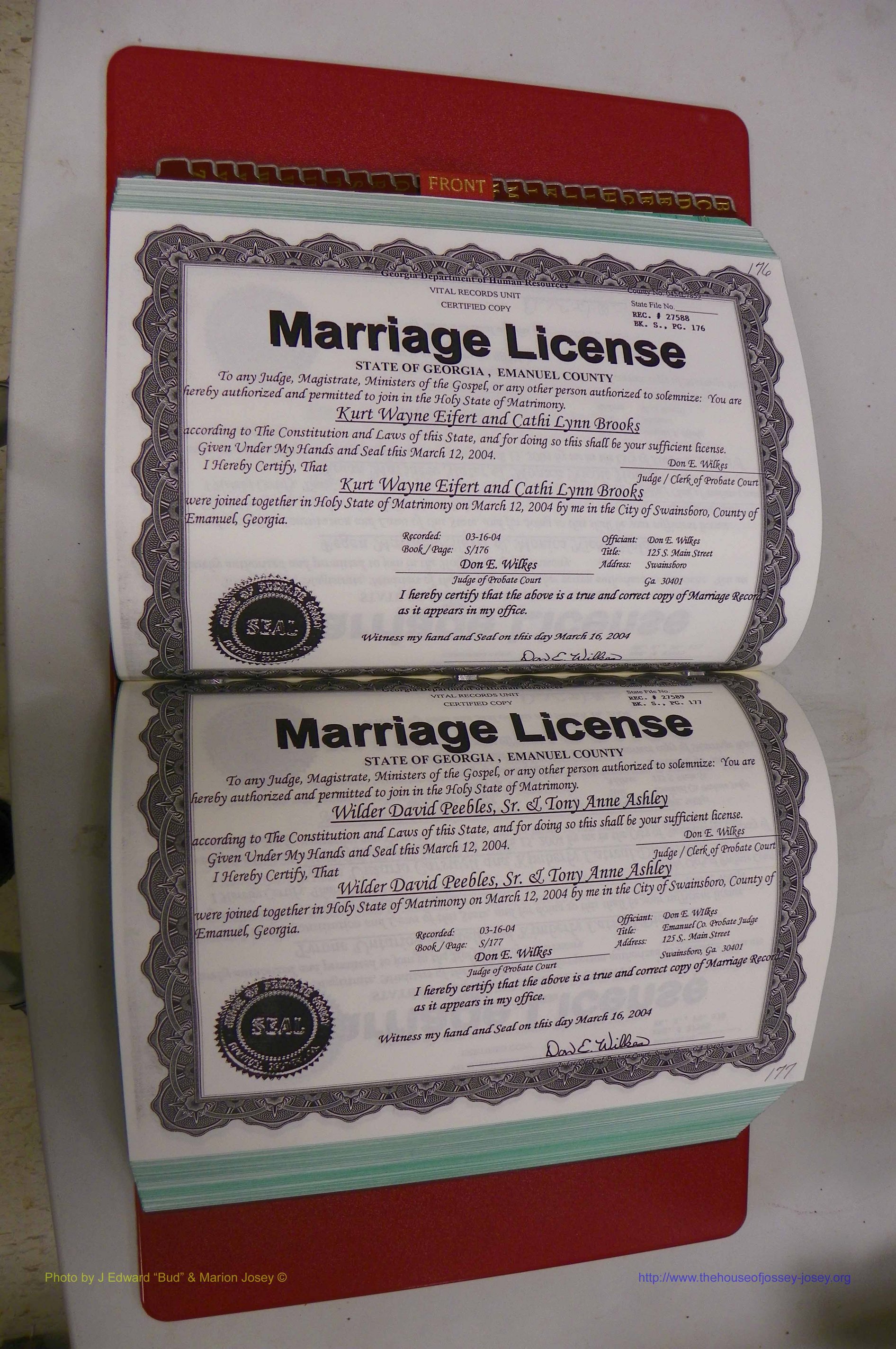 Emanuel Co, GA, Marriages Book S, 2003 - 2006, P 176-177.JPG