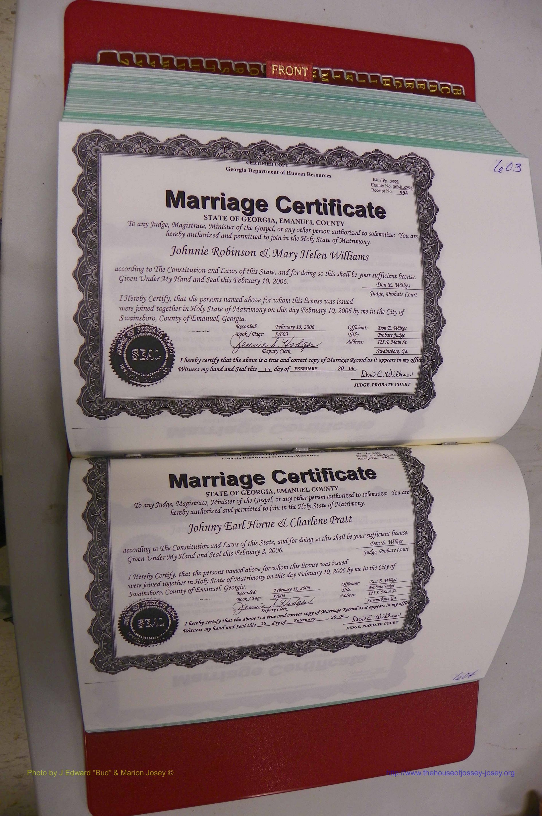Emanuel Co, GA, Marriages Book S, 2003 - 2006, P 603-604.JPG