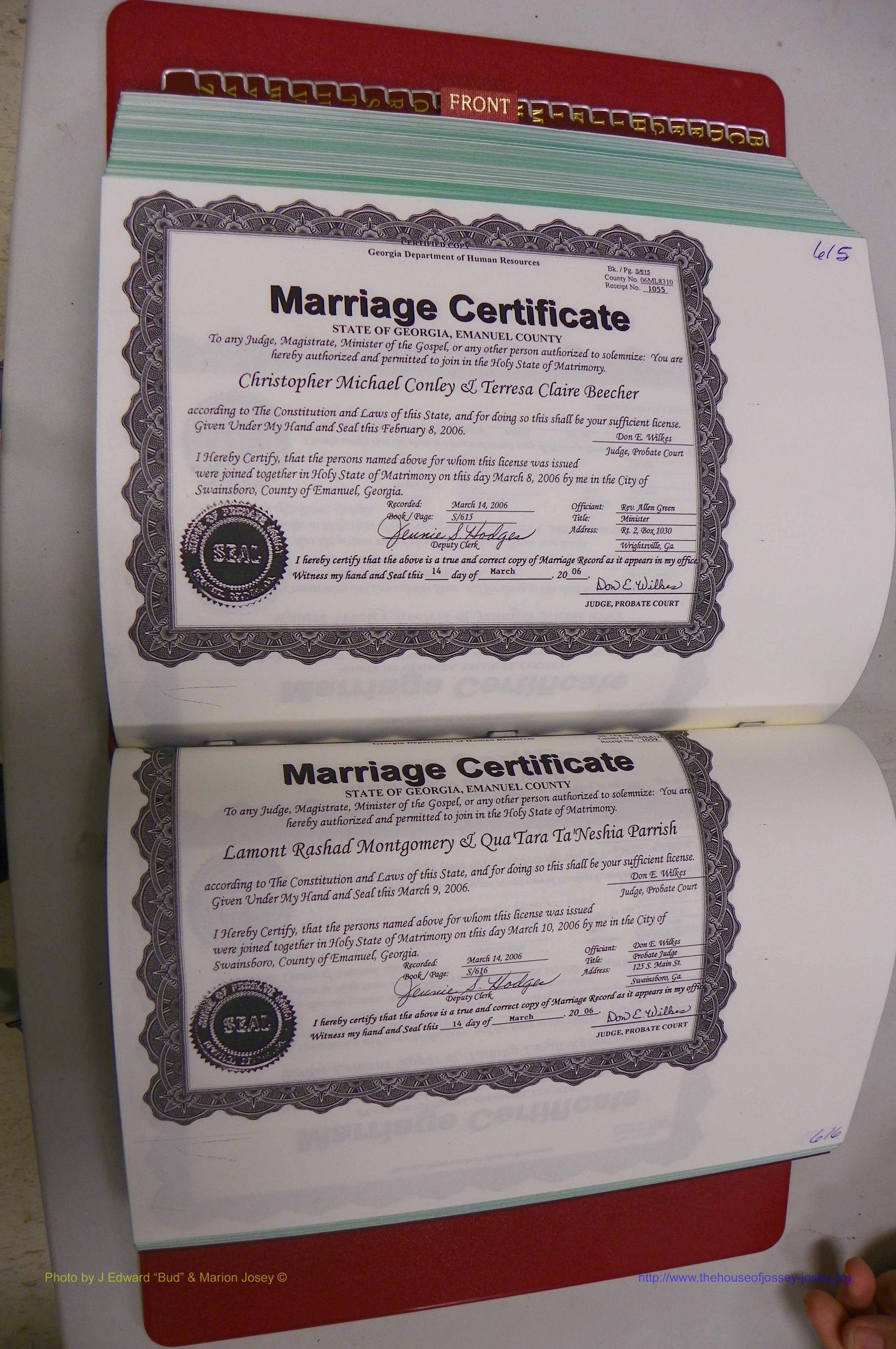 Emanuel Co, GA, Marriages Book S, 2003 - 2006, P 615-616.JPG