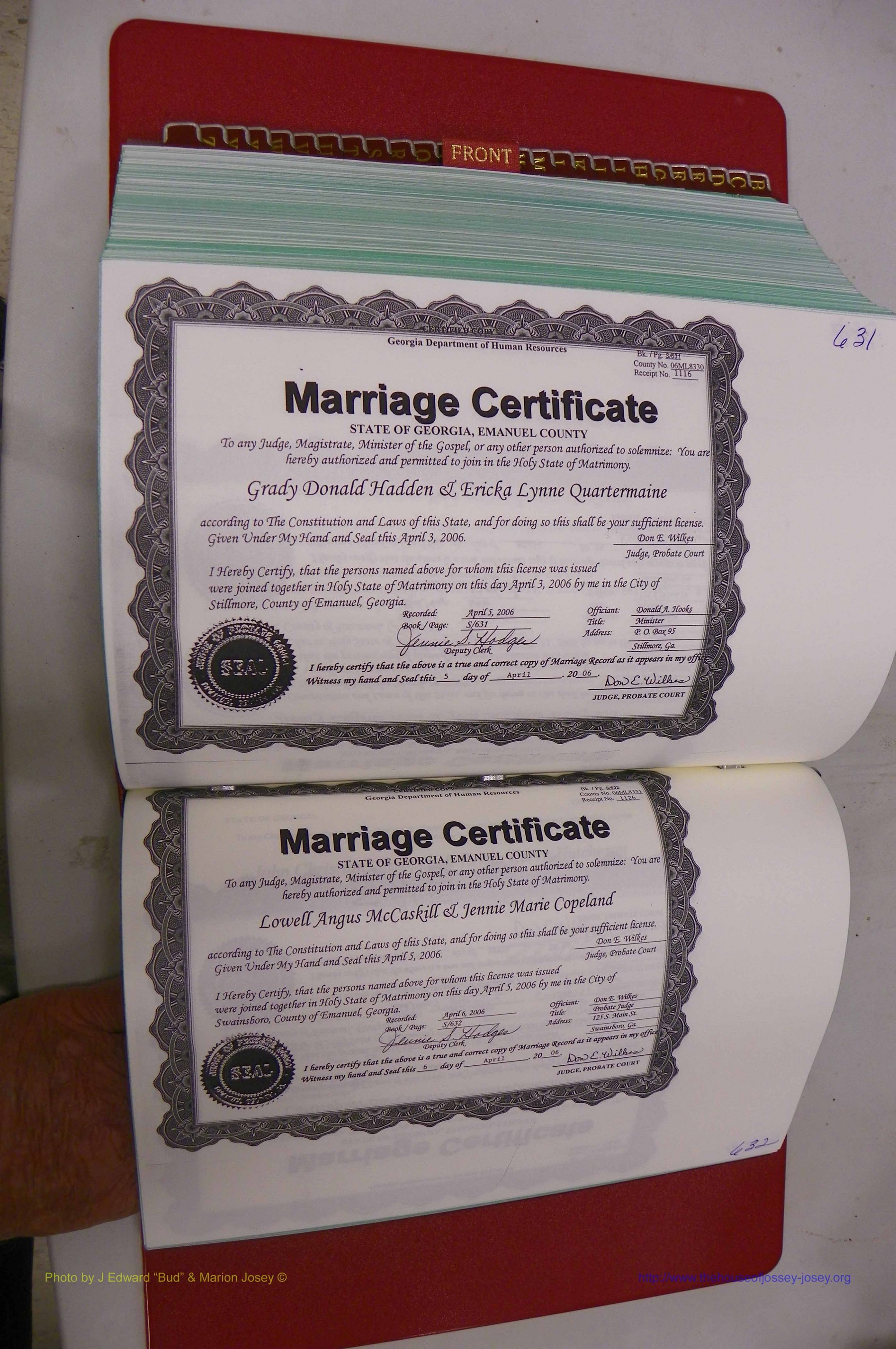 Emanuel Co, GA, Marriages Book S, 2003 - 2006, P 631-632.JPG