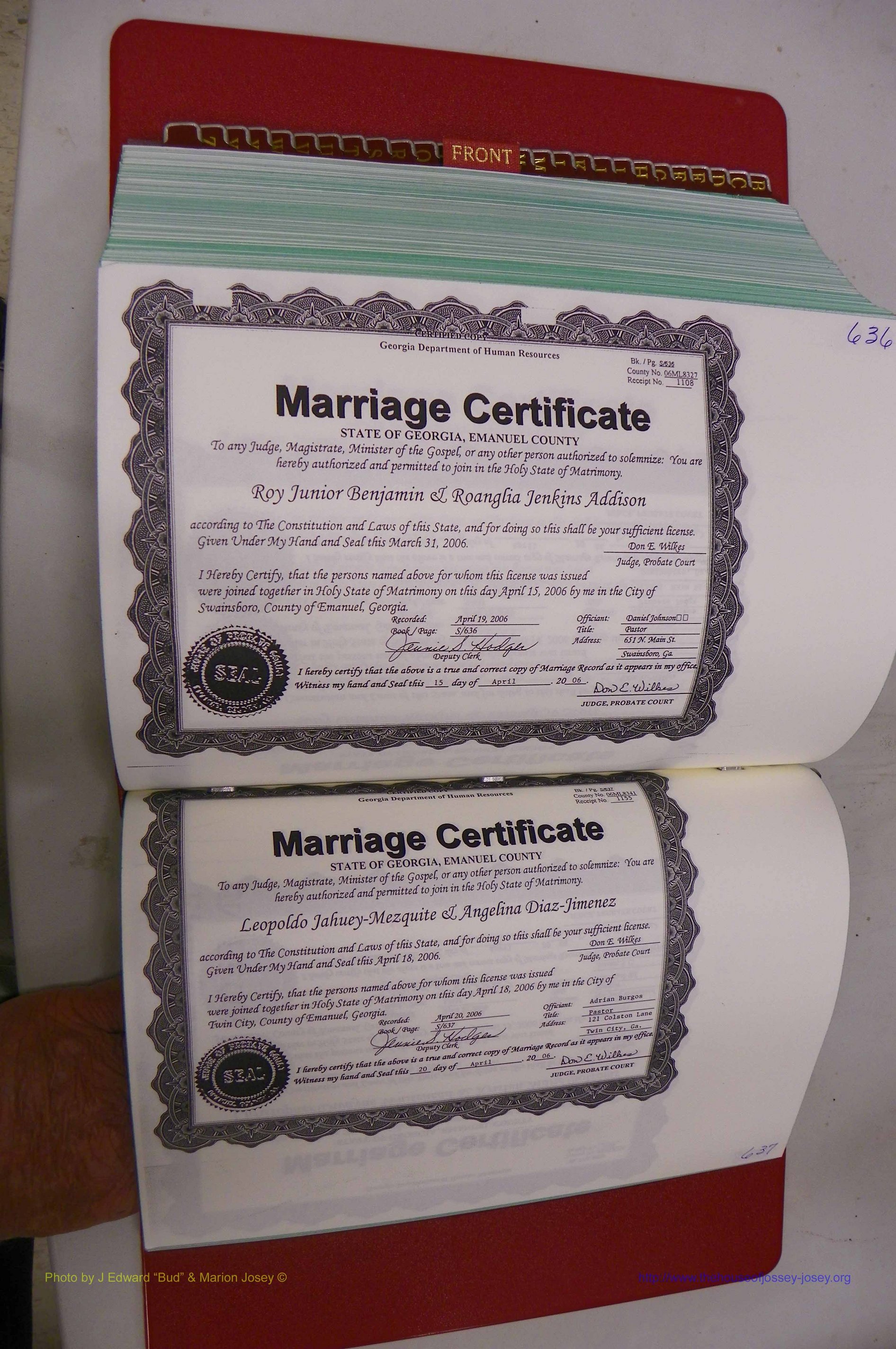 Emanuel Co, GA, Marriages Book S, 2003 - 2006, P 636-637.JPG