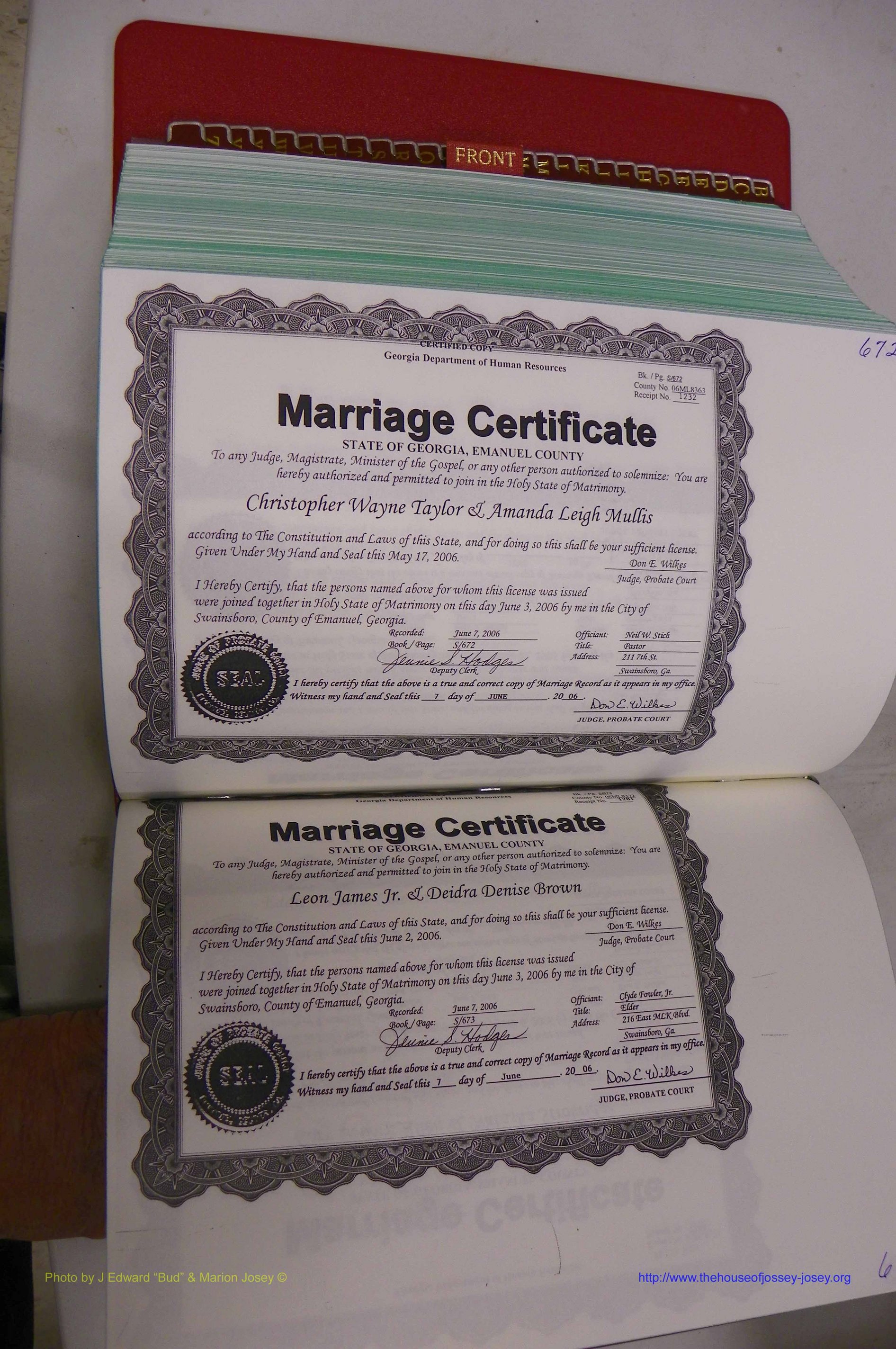 Emanuel Co, GA, Marriages Book S, 2003 - 2006, P 672-673.JPG