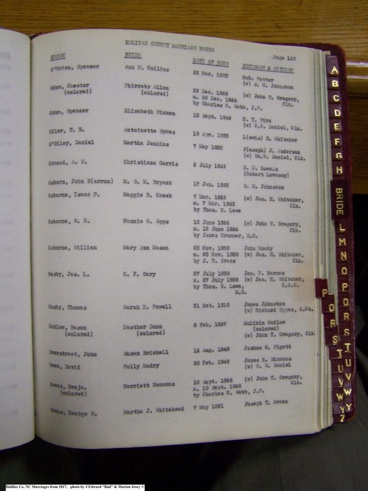 Index O-1, pg 143, Halifax Co, NC, Marriage Bonds from 1817 156.jpg